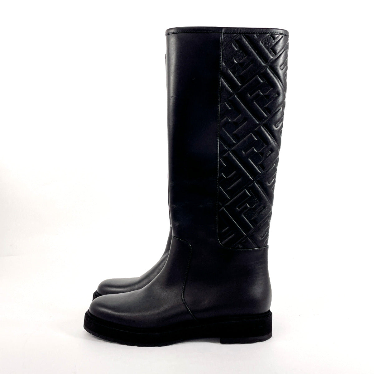 Fendi Leather Long Boots Zucca Black