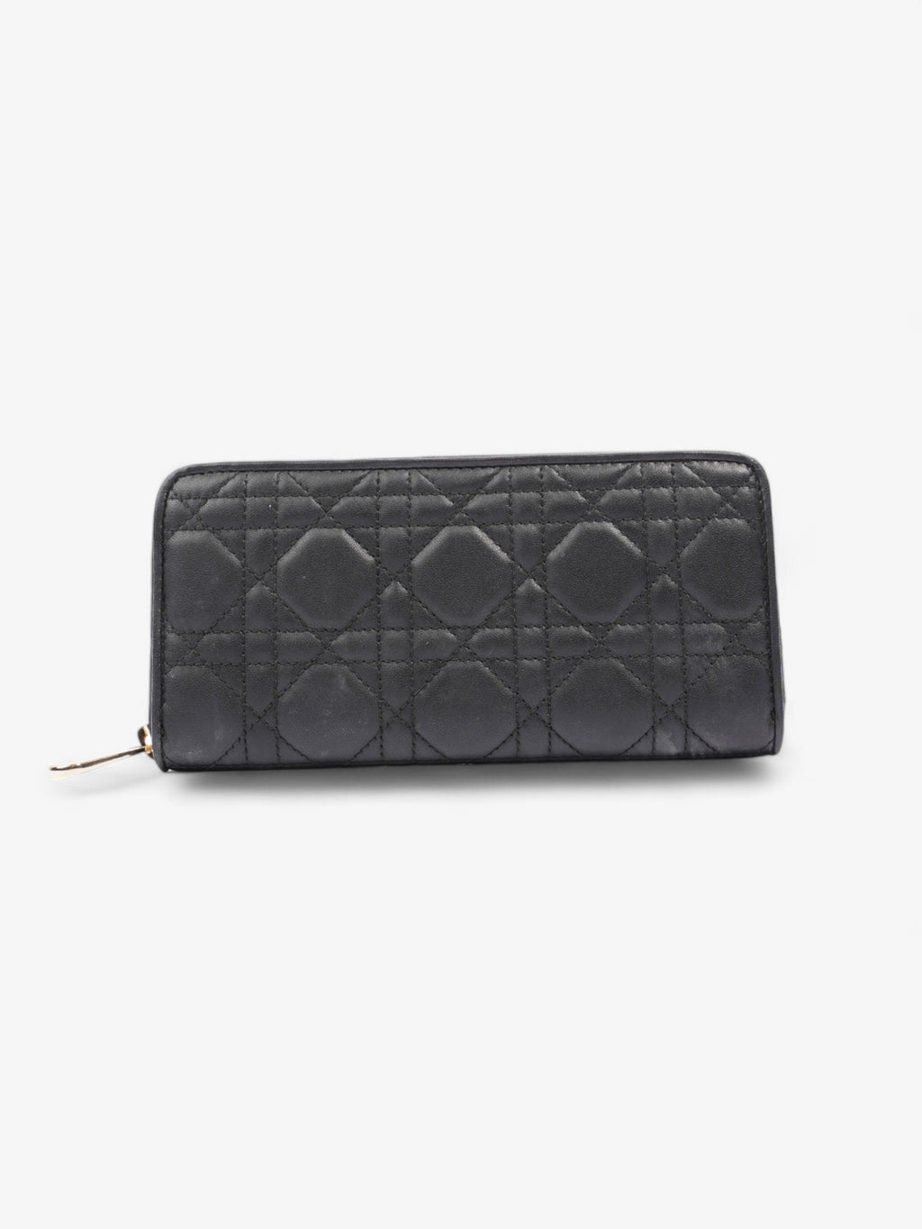 Christian Dior Cannage Zip Around Wallet Black / Gold Lambskin Leather