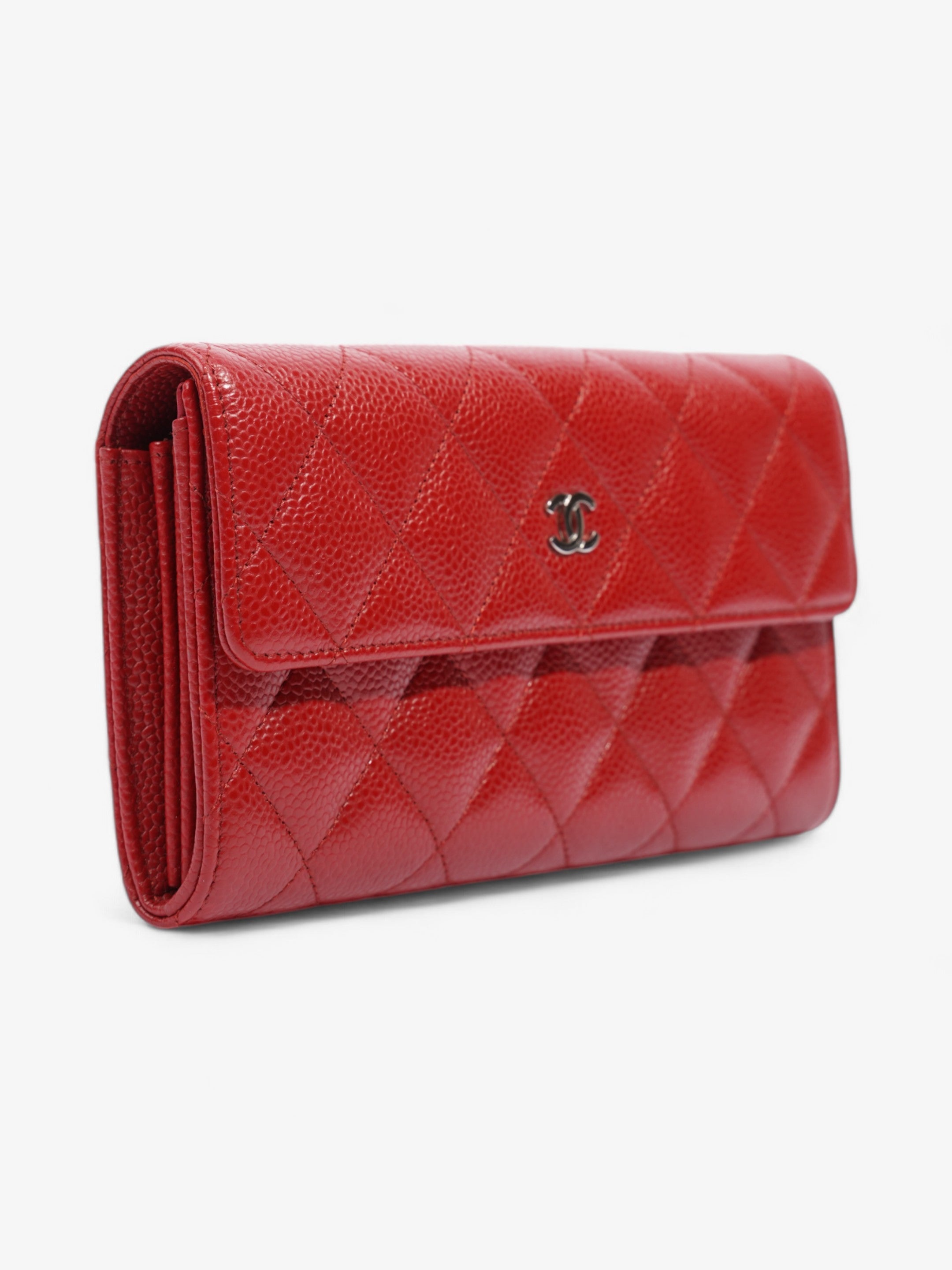 Chanel Interlocking CC Continental Wallet Red Caviar Leather