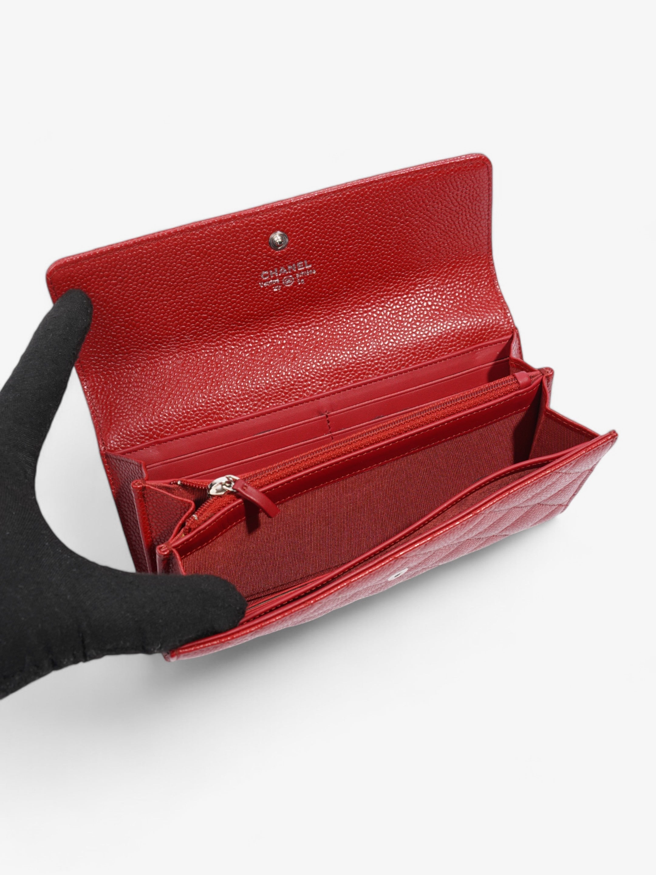 Chanel Interlocking CC Continental Wallet Red Caviar Leather