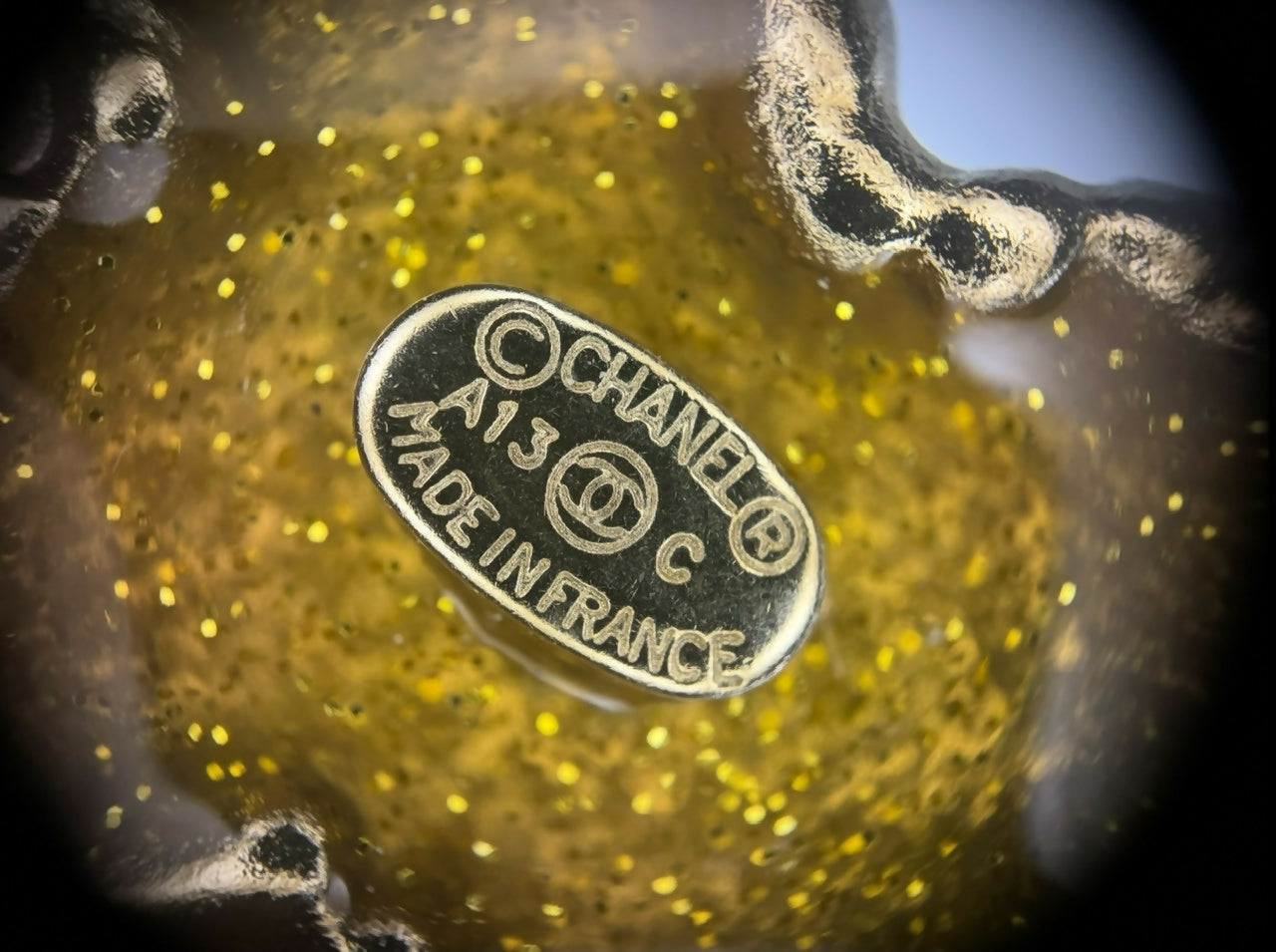 Chanel A13C Enamel Yellow Glitter CC Brooch