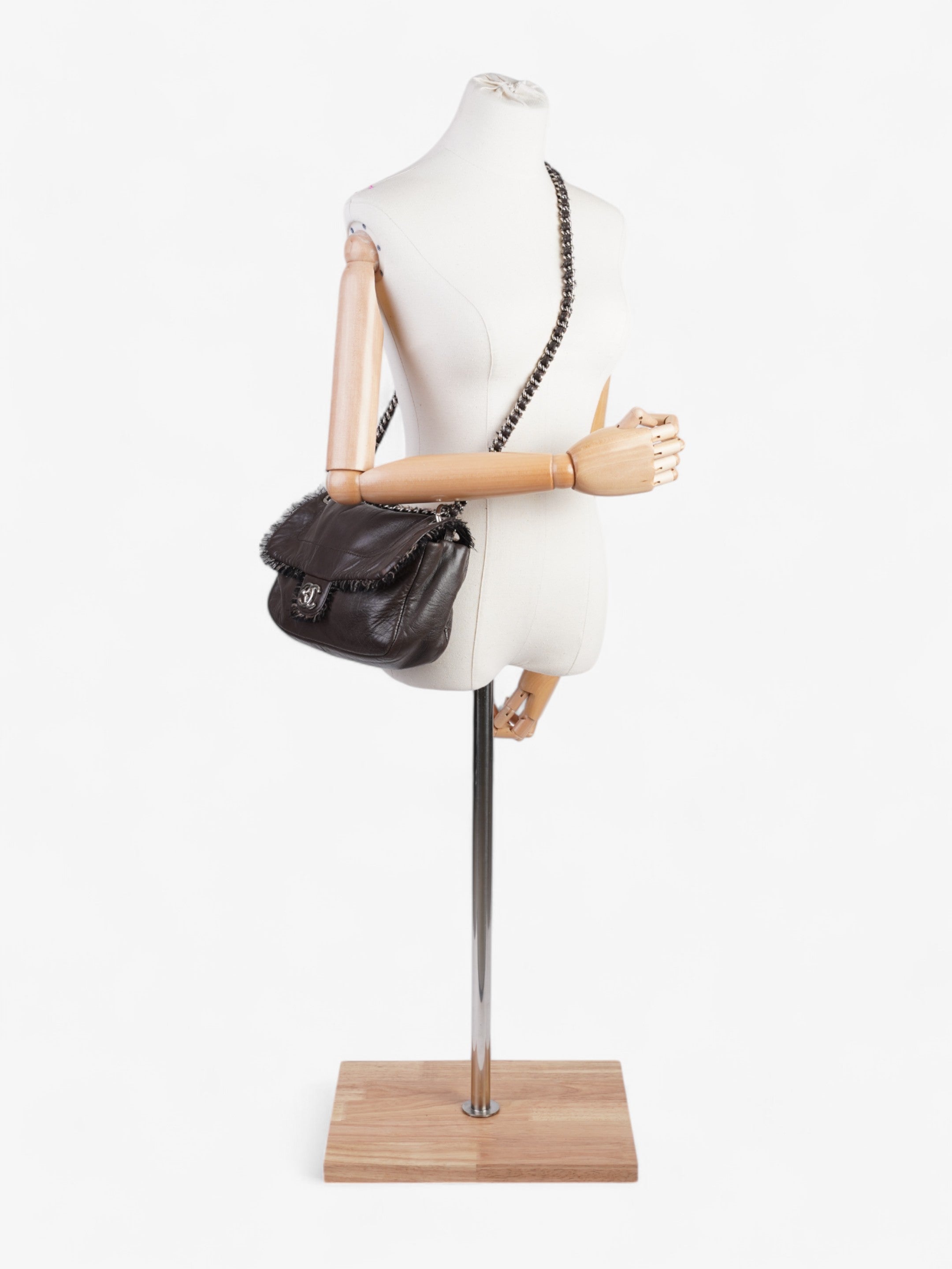 Chanel Funny Tweed Flap Bag Brown Lambskin Leather