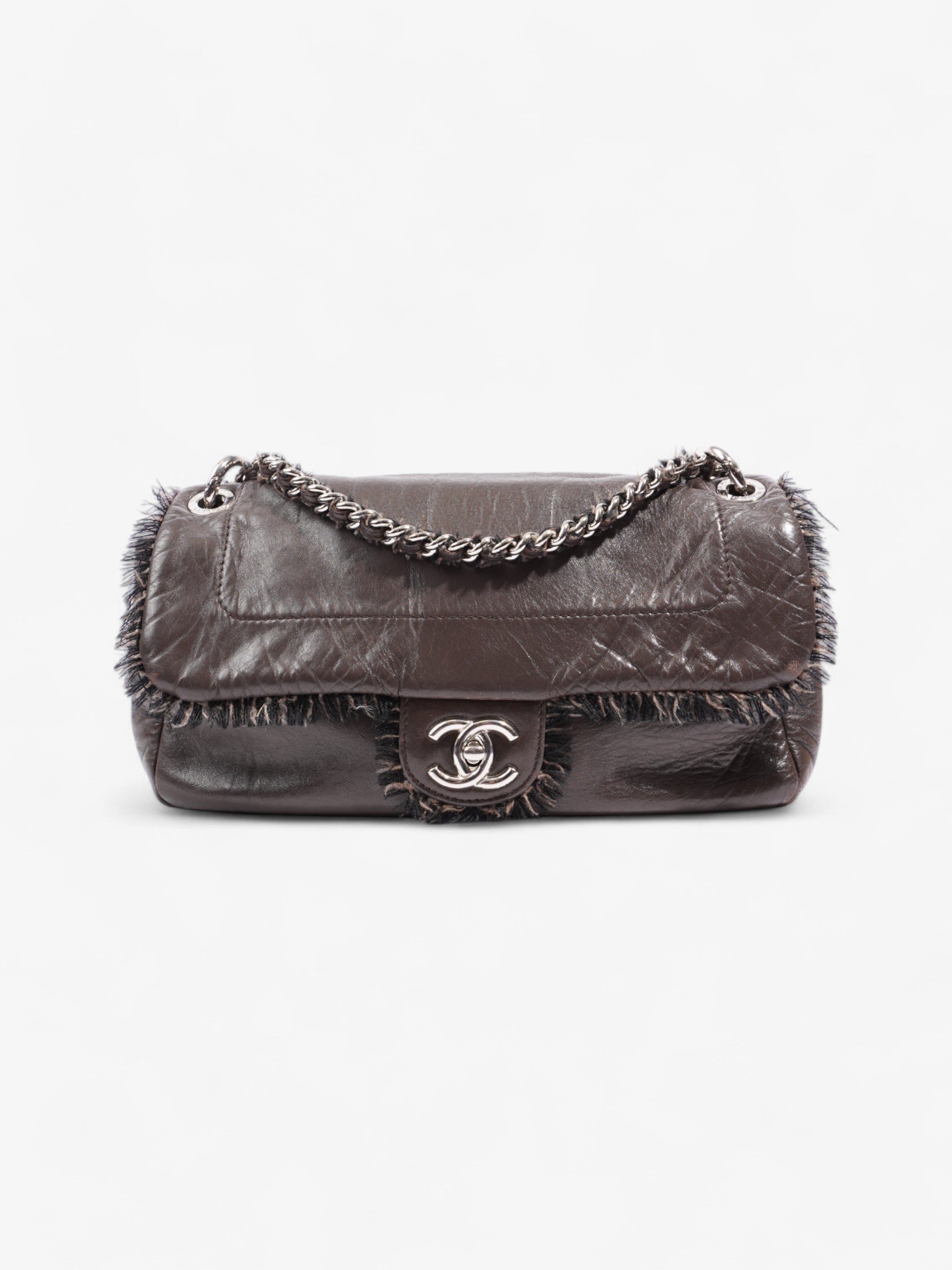 Chanel Funny Tweed Flap Bag Brown Lambskin Leather