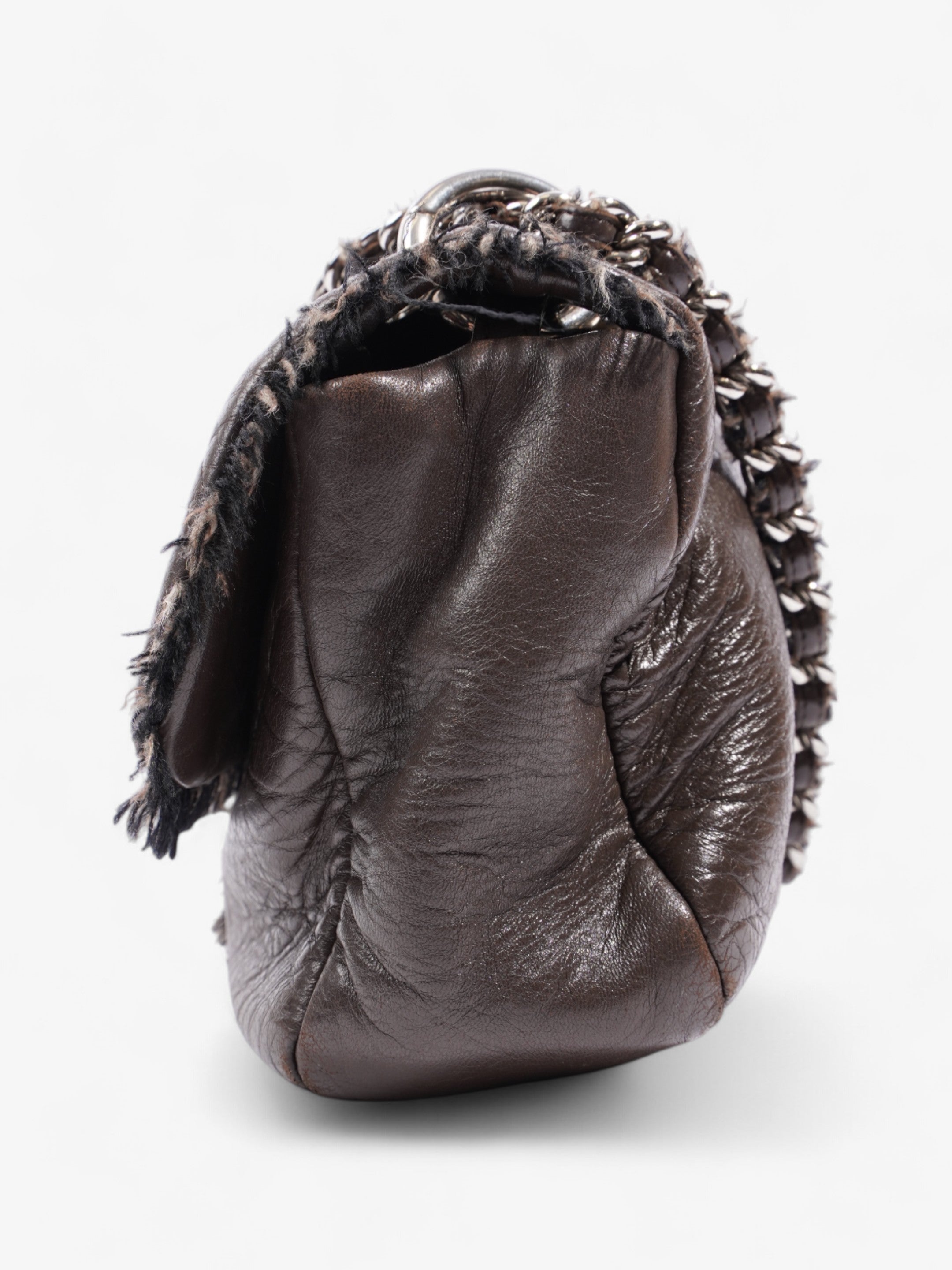 Chanel Funny Tweed Flap Bag Brown Lambskin Leather
