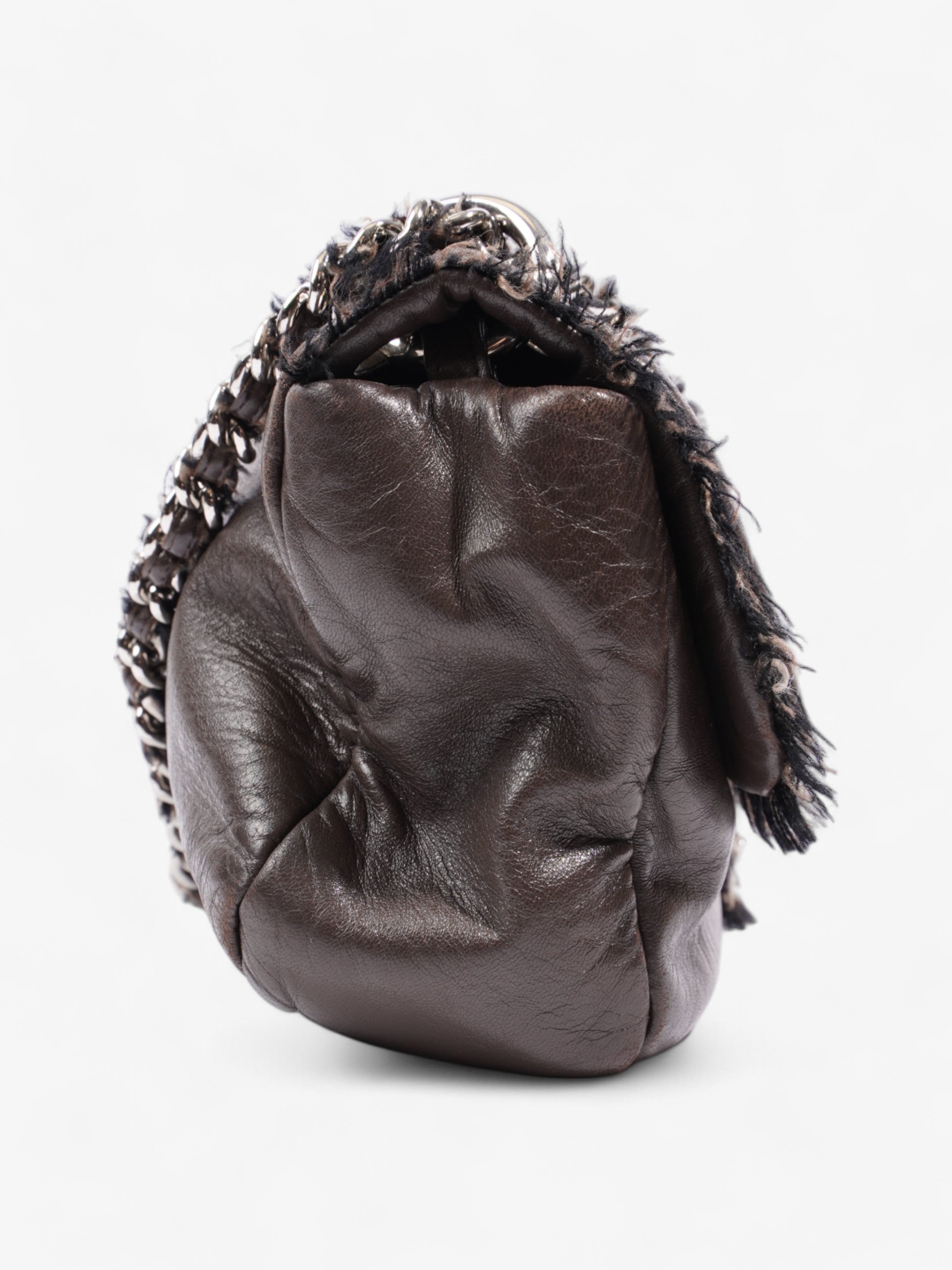 Chanel Funny Tweed Flap Bag Brown Lambskin Leather