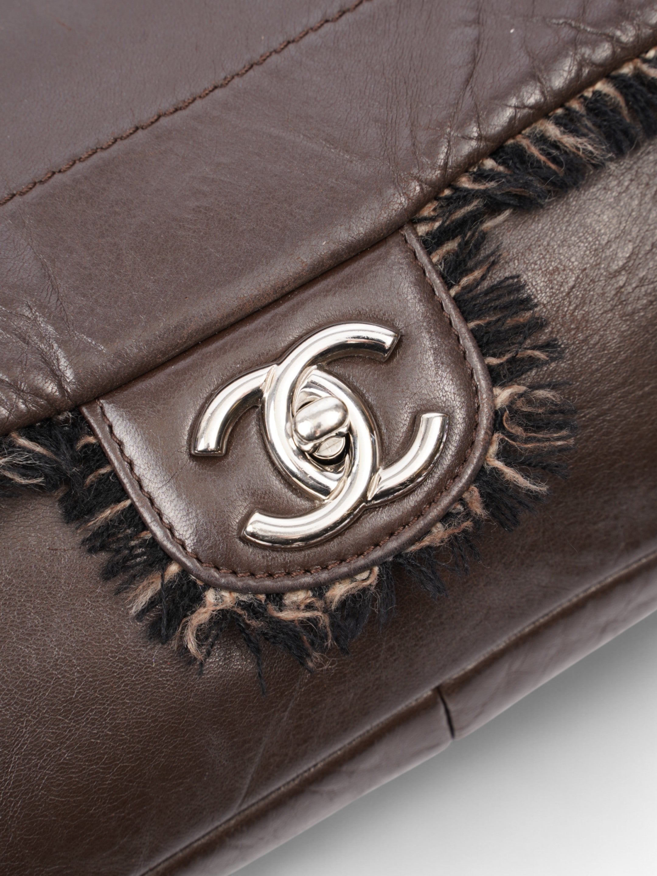 Chanel Funny Tweed Flap Bag Brown Lambskin Leather