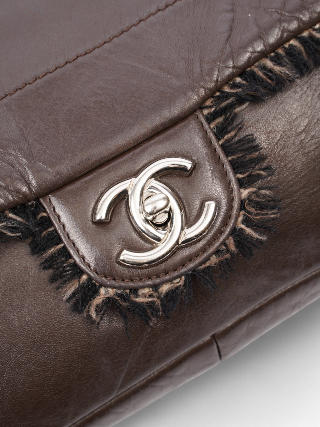 Chanel Funny Tweed Flap Bag Brown Lambskin Leather