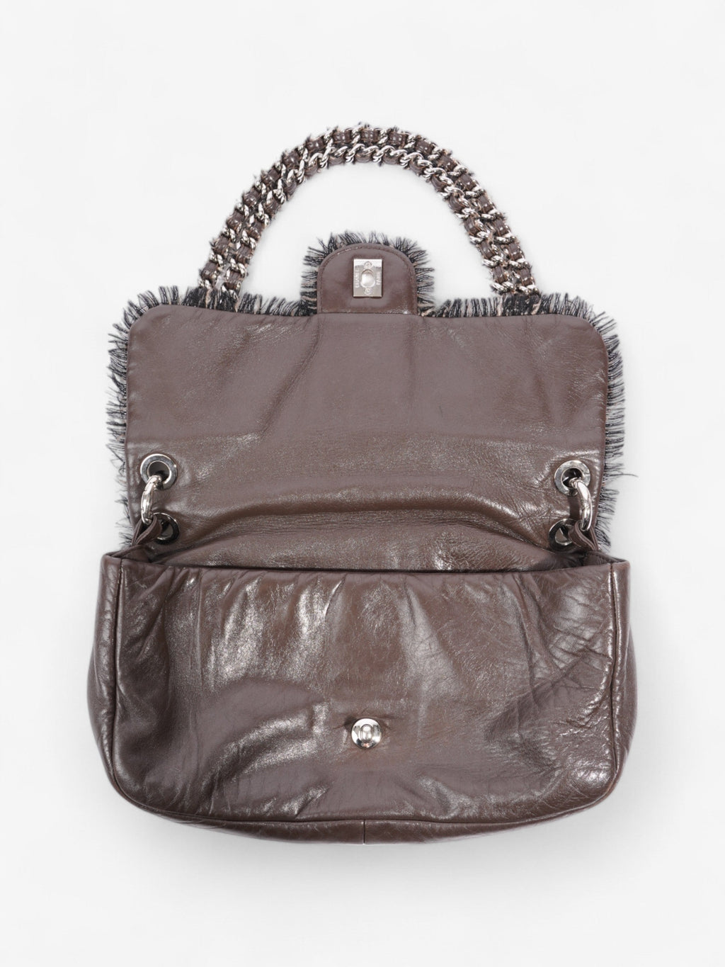 Chanel Funny Tweed Flap Bag Brown Lambskin Leather