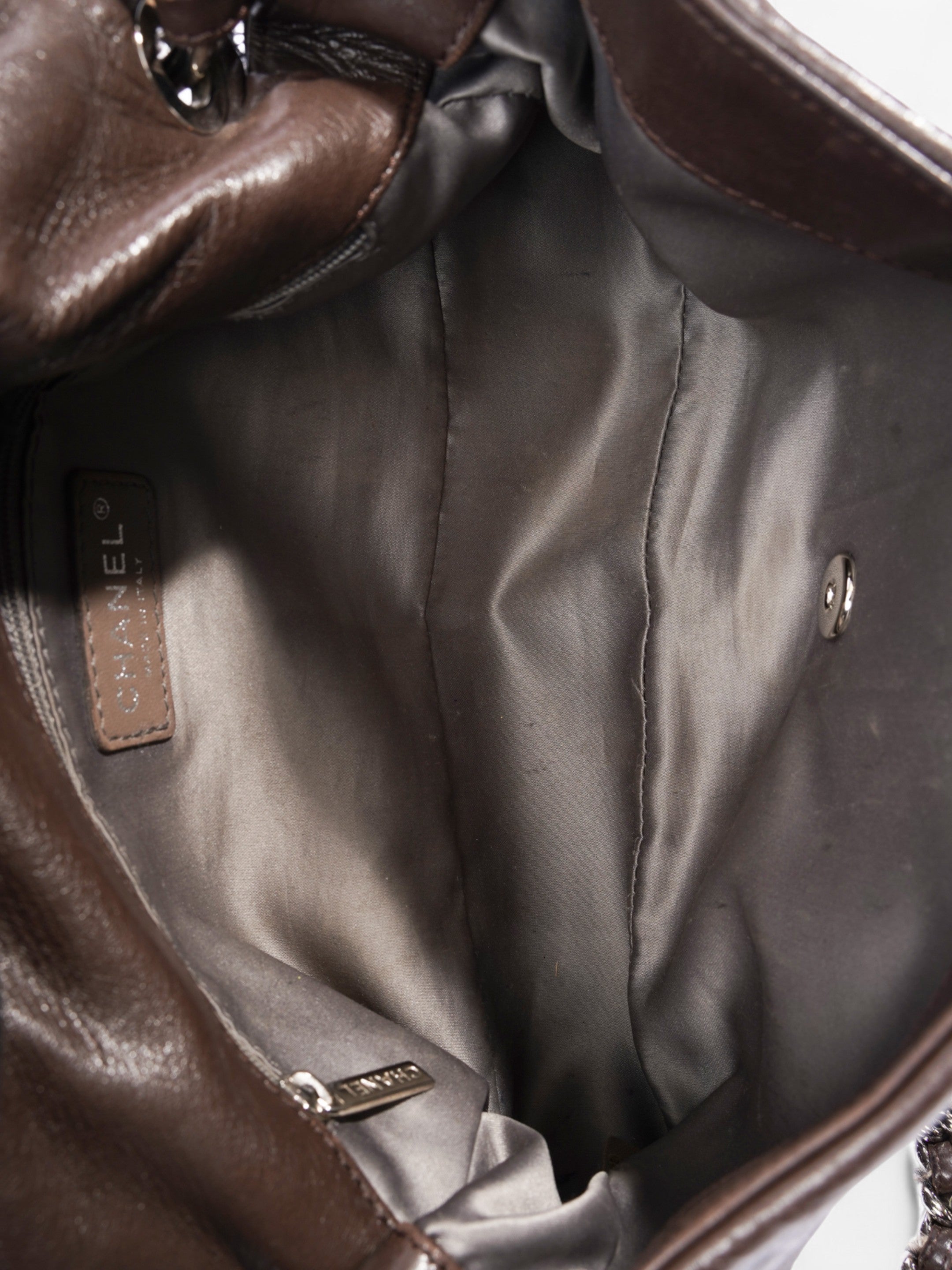 Chanel Funny Tweed Flap Bag Brown Lambskin Leather