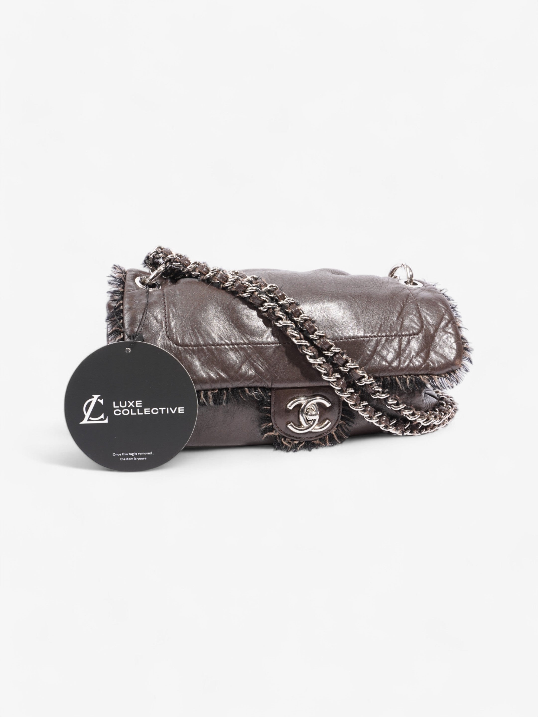 Chanel Funny Tweed Flap Bag Brown Lambskin Leather
