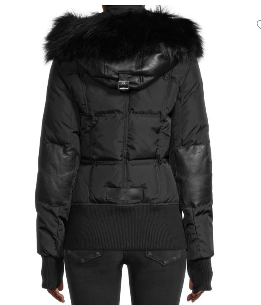 NICOLE BENISTI FORDHAM FOX & RABBIT FUR DOWN BOMBER JACKET