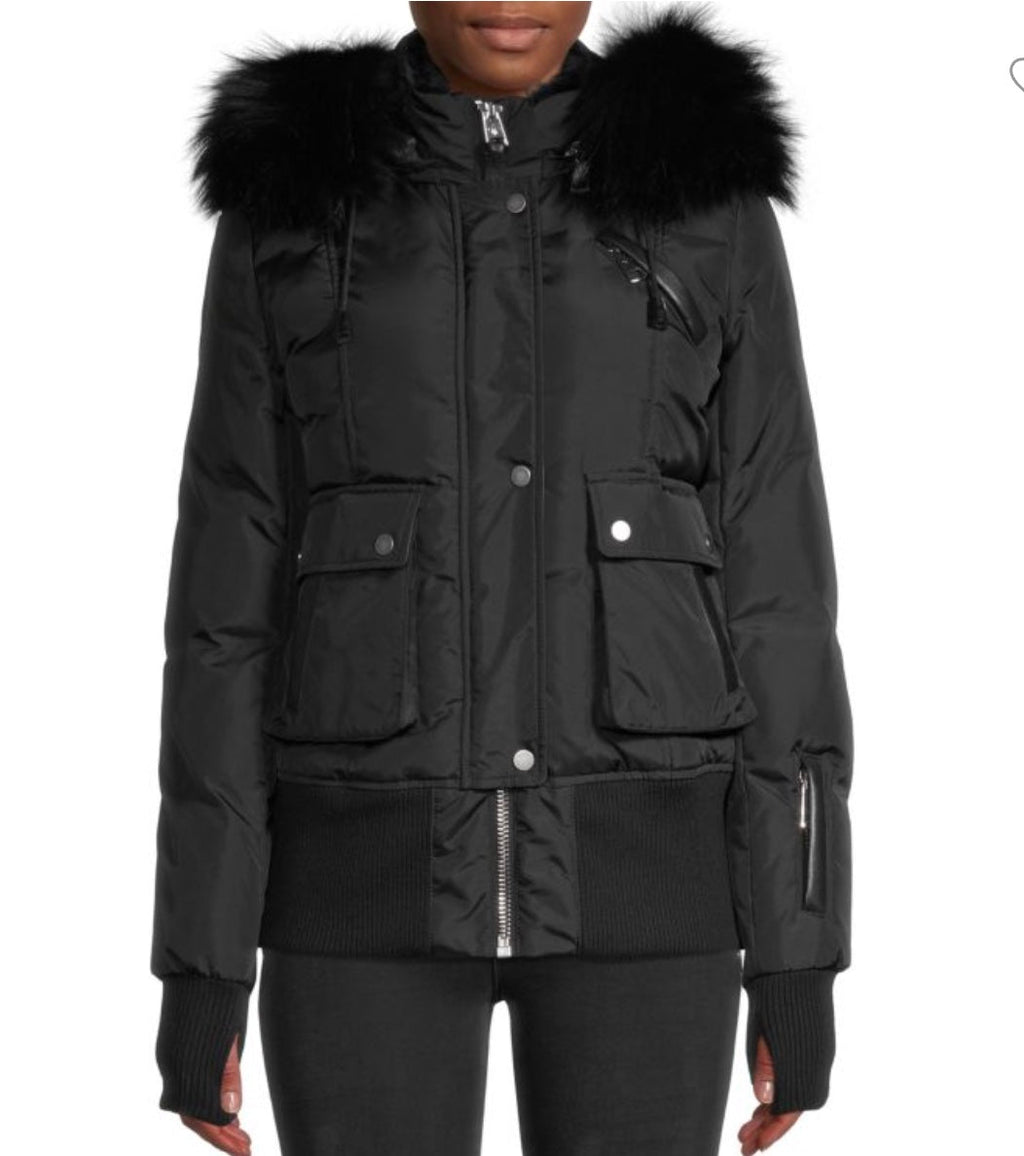 NICOLE BENISTI FORDHAM FOX & RABBIT FUR DOWN BOMBER JACKET