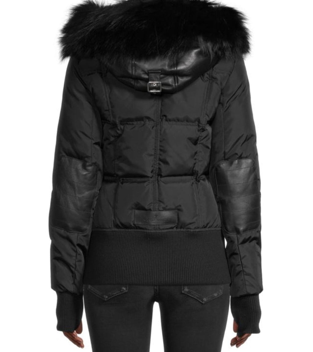 NICOLE BENISTI FORDHAM FOX & RABBIT FUR DOWN BOMBER JACKET