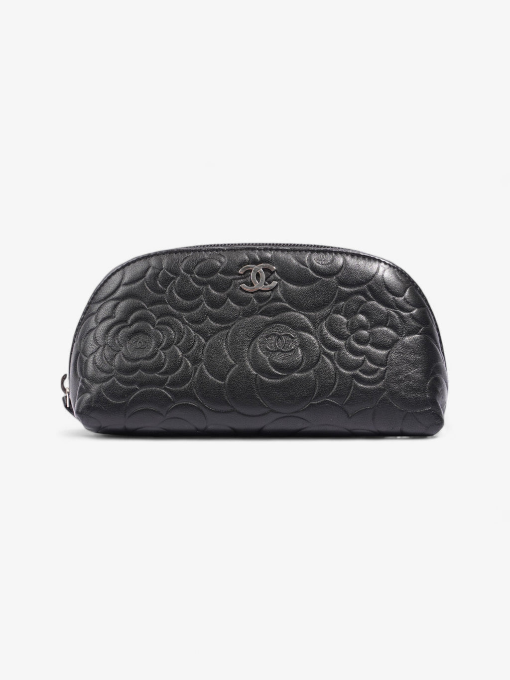Chanel Camellia Cosmetic Pouch Black Lambskin Leather