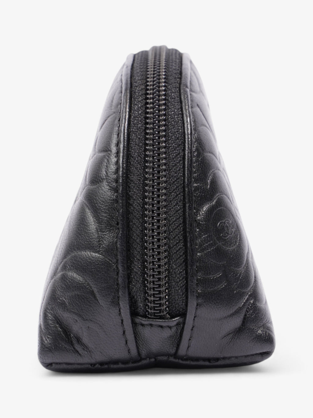 Chanel Camellia Cosmetic Pouch Black Lambskin Leather