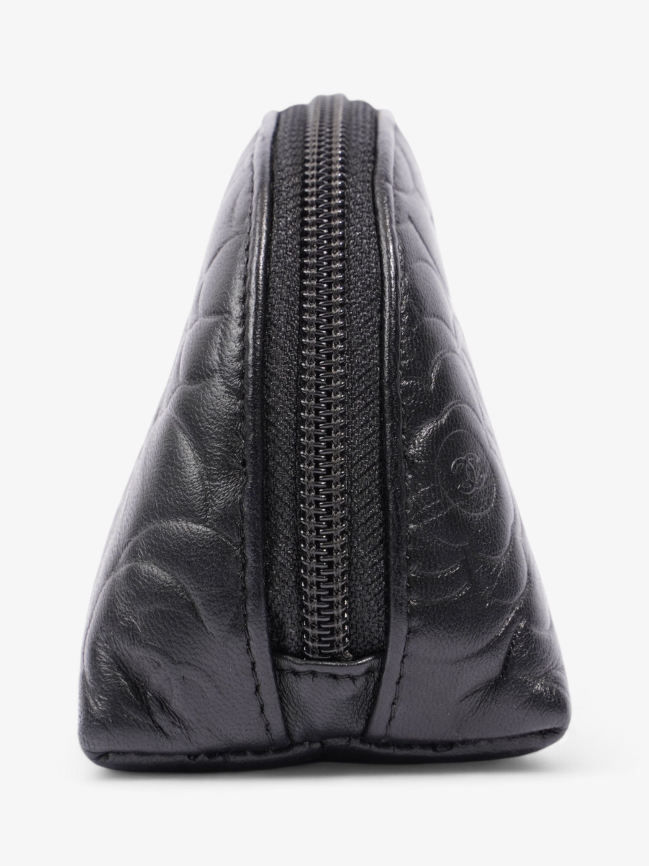 Chanel Camellia Cosmetic Pouch Black Lambskin Leather