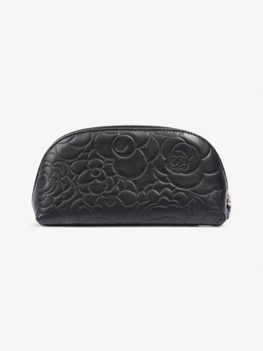 Chanel Camellia Cosmetic Pouch Black Lambskin Leather