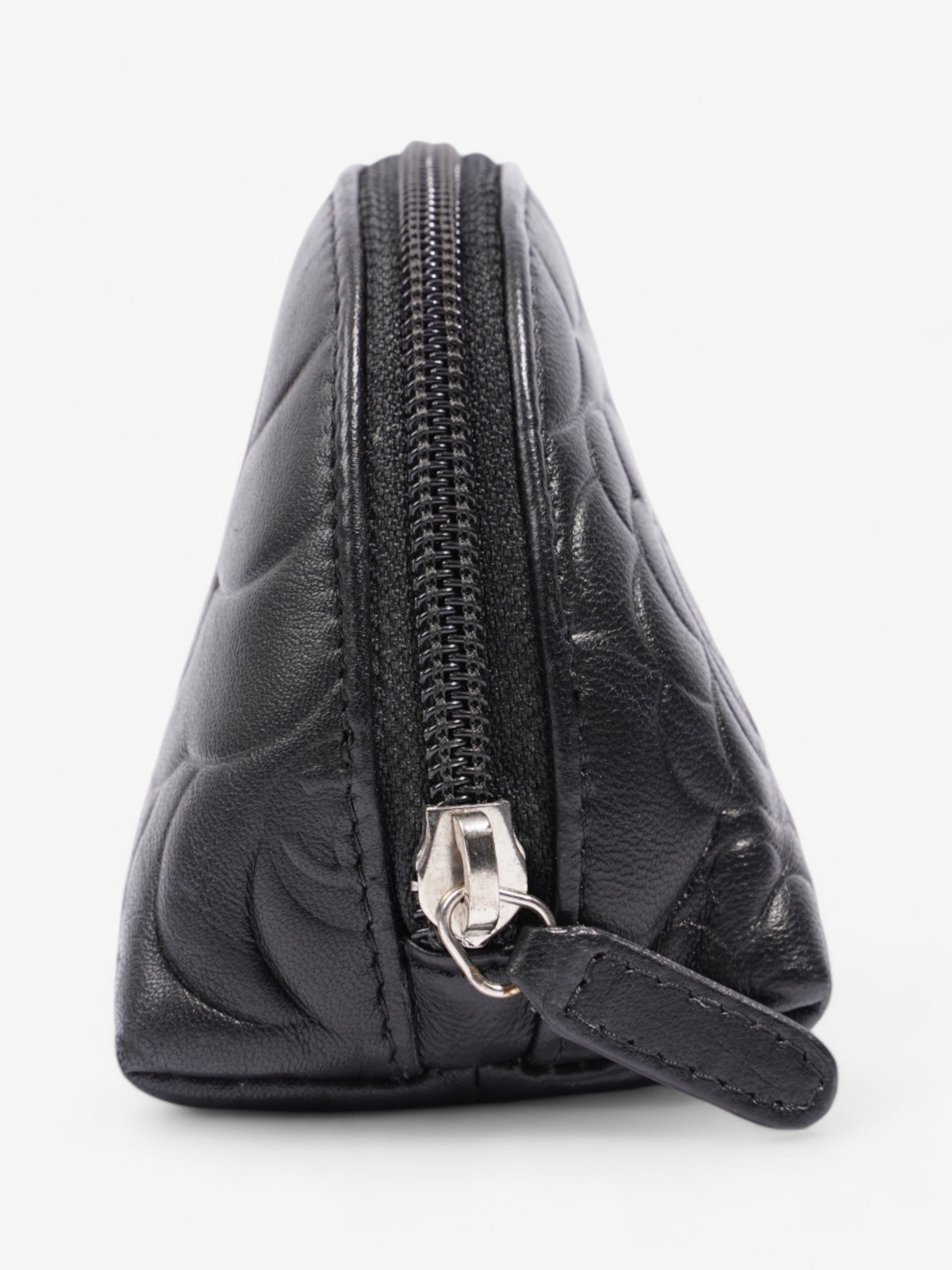 Chanel Camellia Cosmetic Pouch Black Lambskin Leather