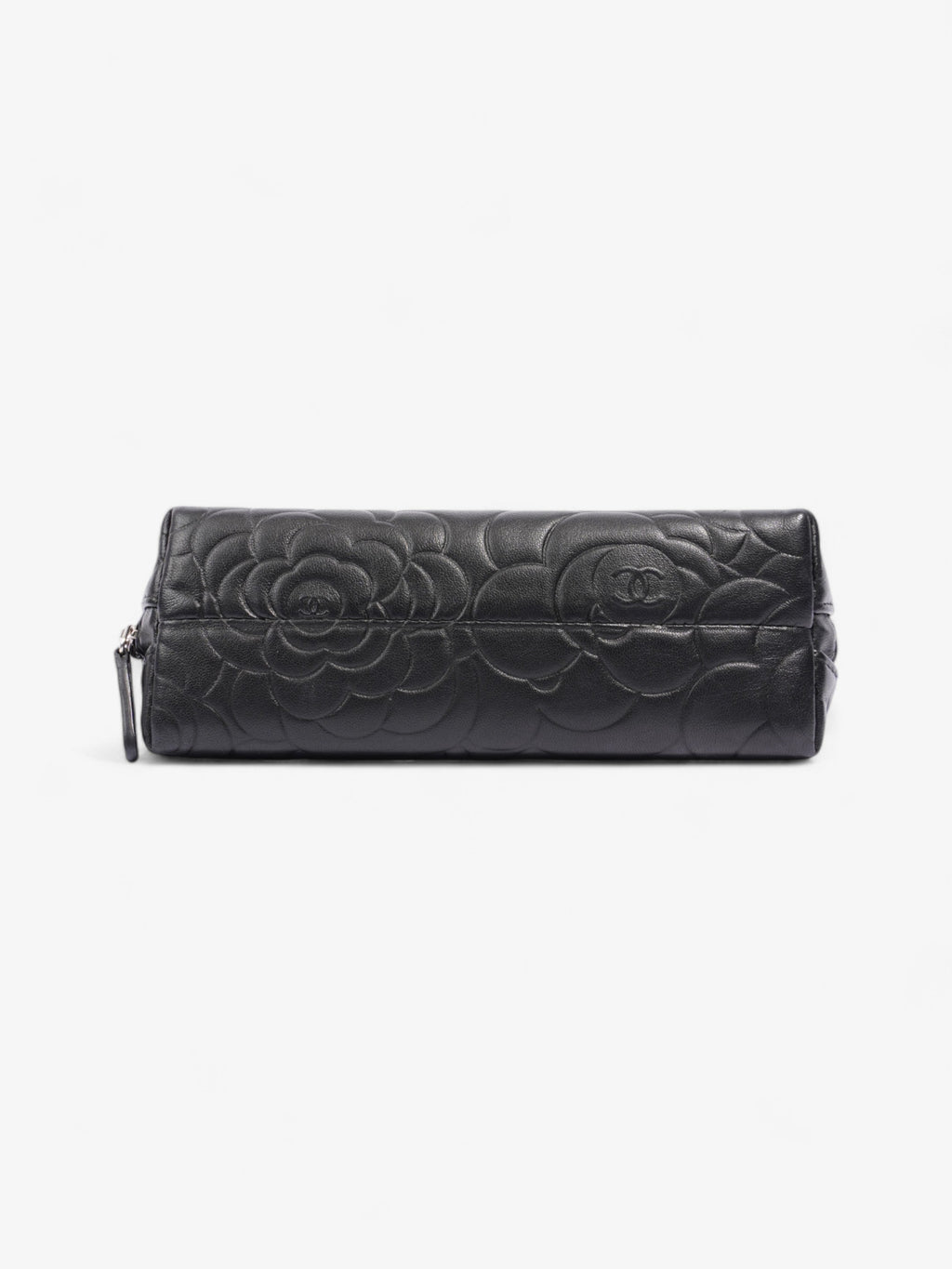 Chanel Camellia Cosmetic Pouch Black Lambskin Leather