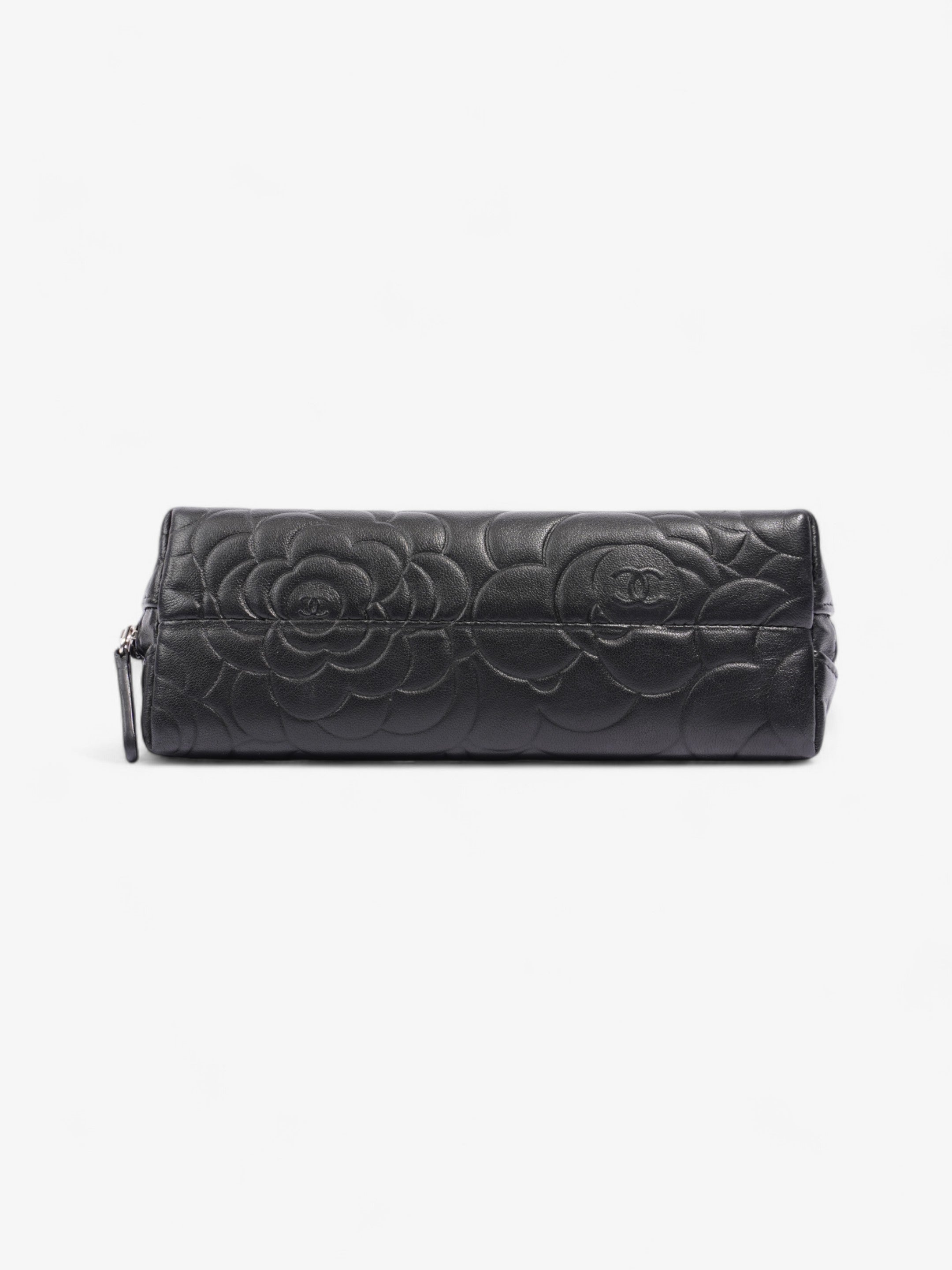 Chanel Camellia Cosmetic Pouch Black Lambskin Leather