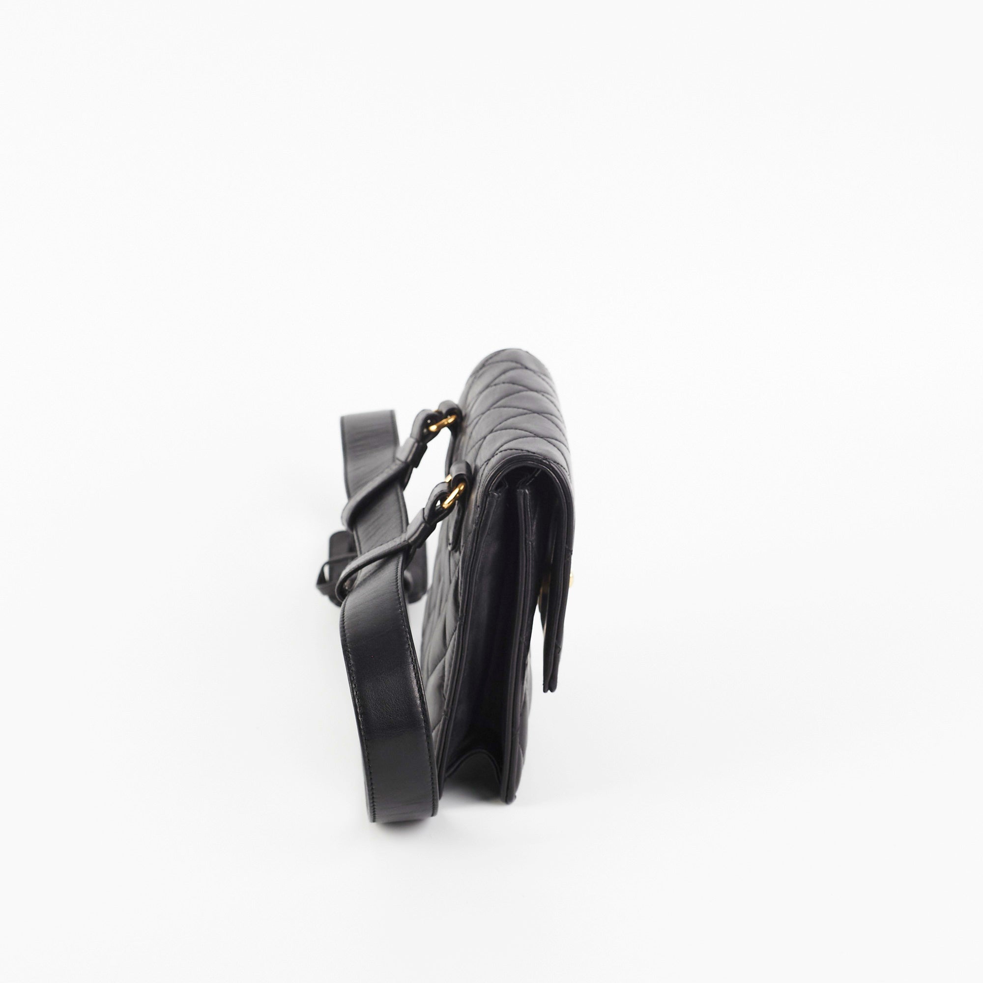 Chanel Vintage Square Mini Black Lambskin Belt Bag Size 70