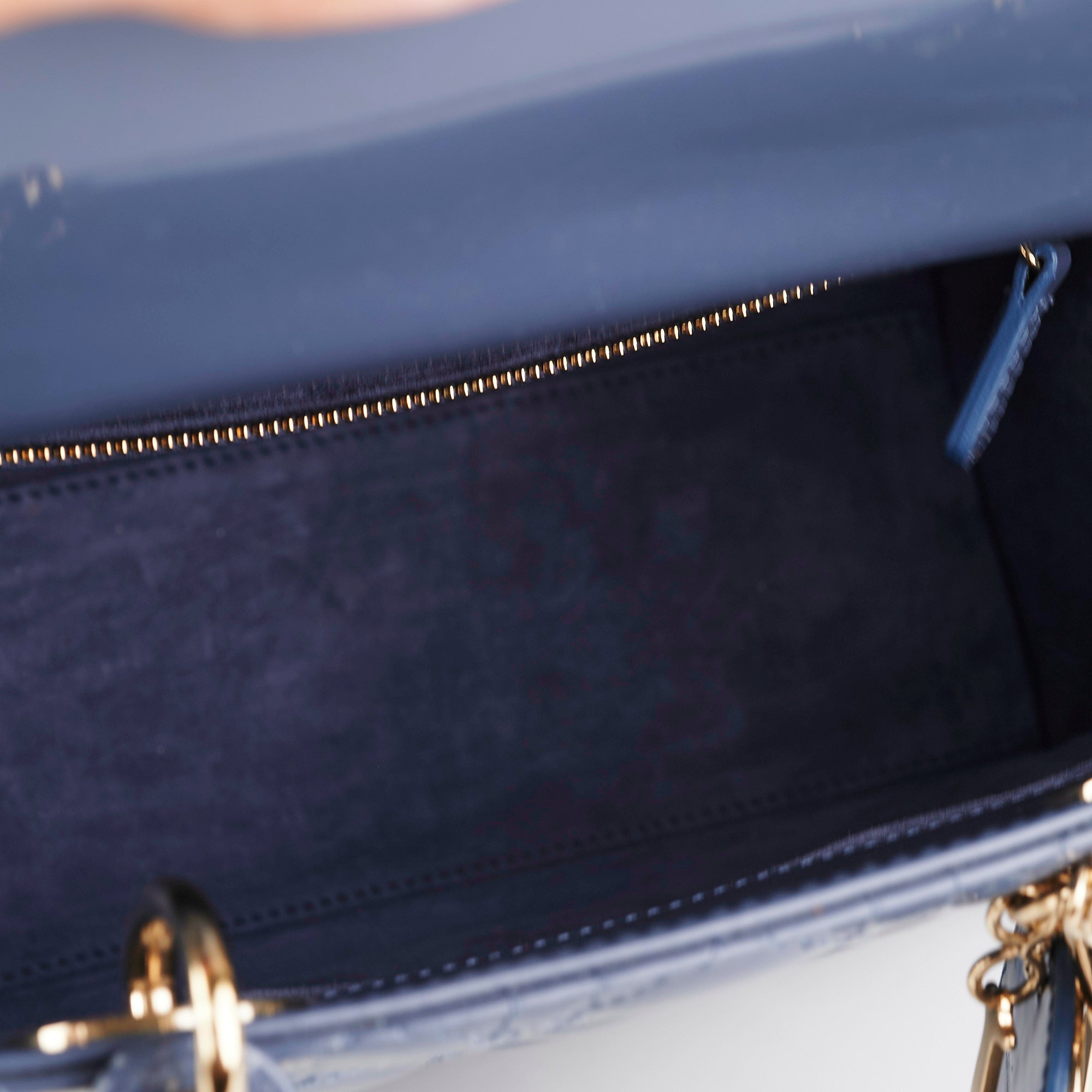 Lady Dior Medium Patent Blue/Grey
