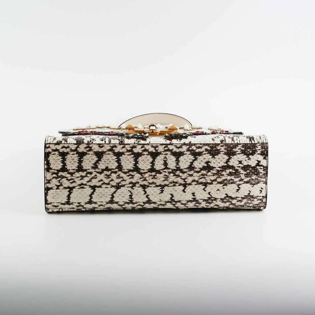 Gucci Snakeskin Embroidered Medium Osiride Top Handle White