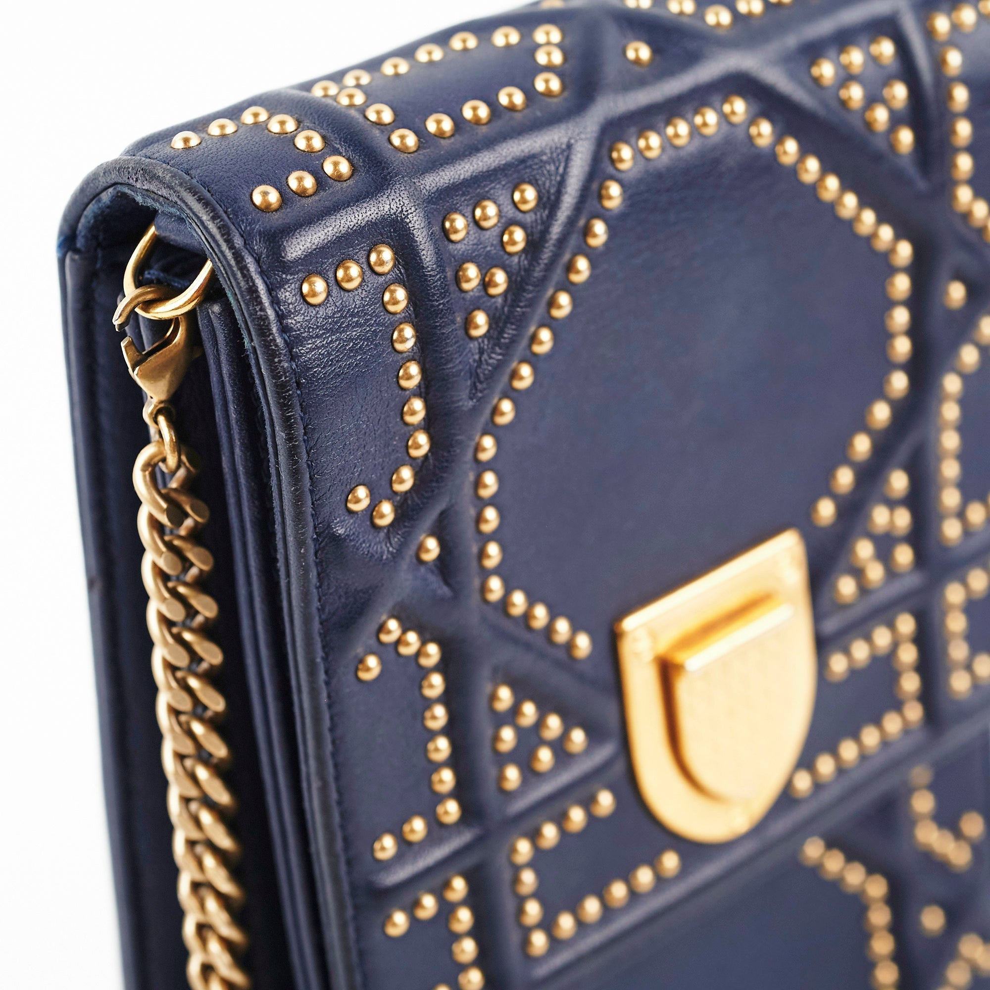 Christian Dior Vertical Diorama Navy Studded Crossbody Bag