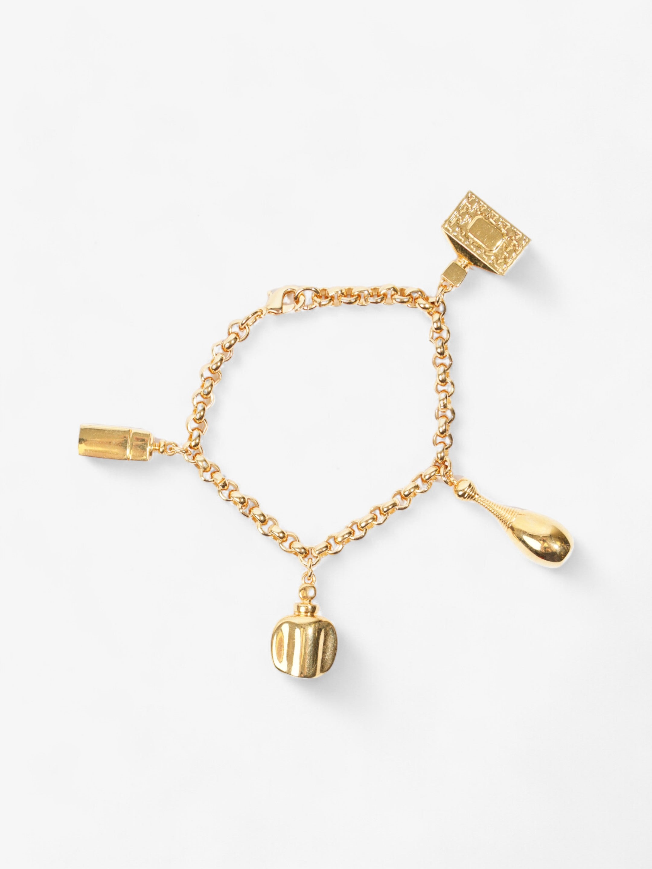 Christian Dior Perfume Bottle Charm Bracelet Gold Base Metal