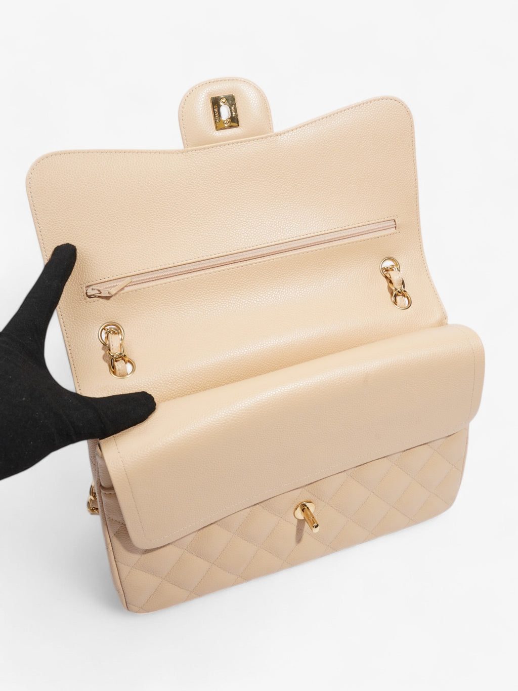 Chanel Classic Double Flap Nude Caviar Leather Jumbo