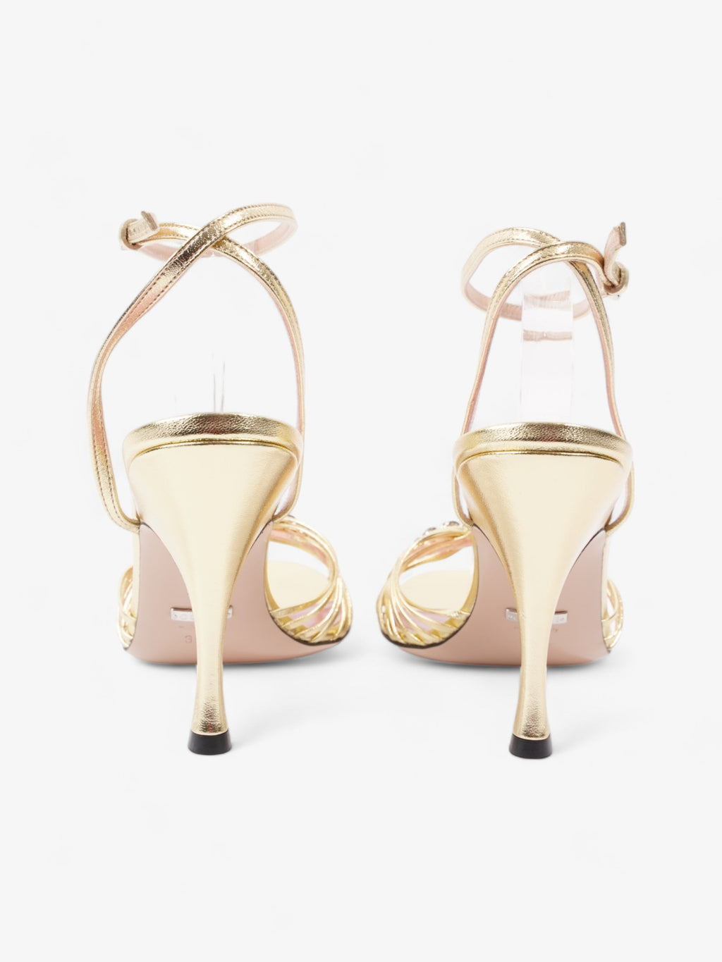 Gucci GG Chain Sandals 70mm Gold Leather EU 39.5 UK 6.5