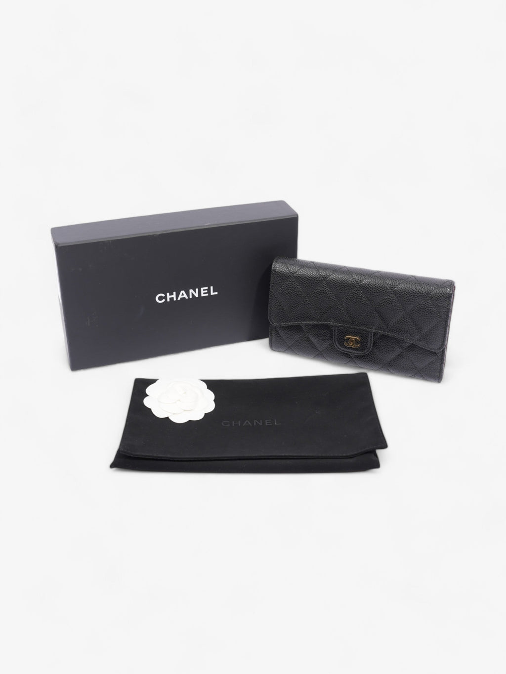 Chanel CC Flap Continental Wallet Black / Gold Caviar Leather