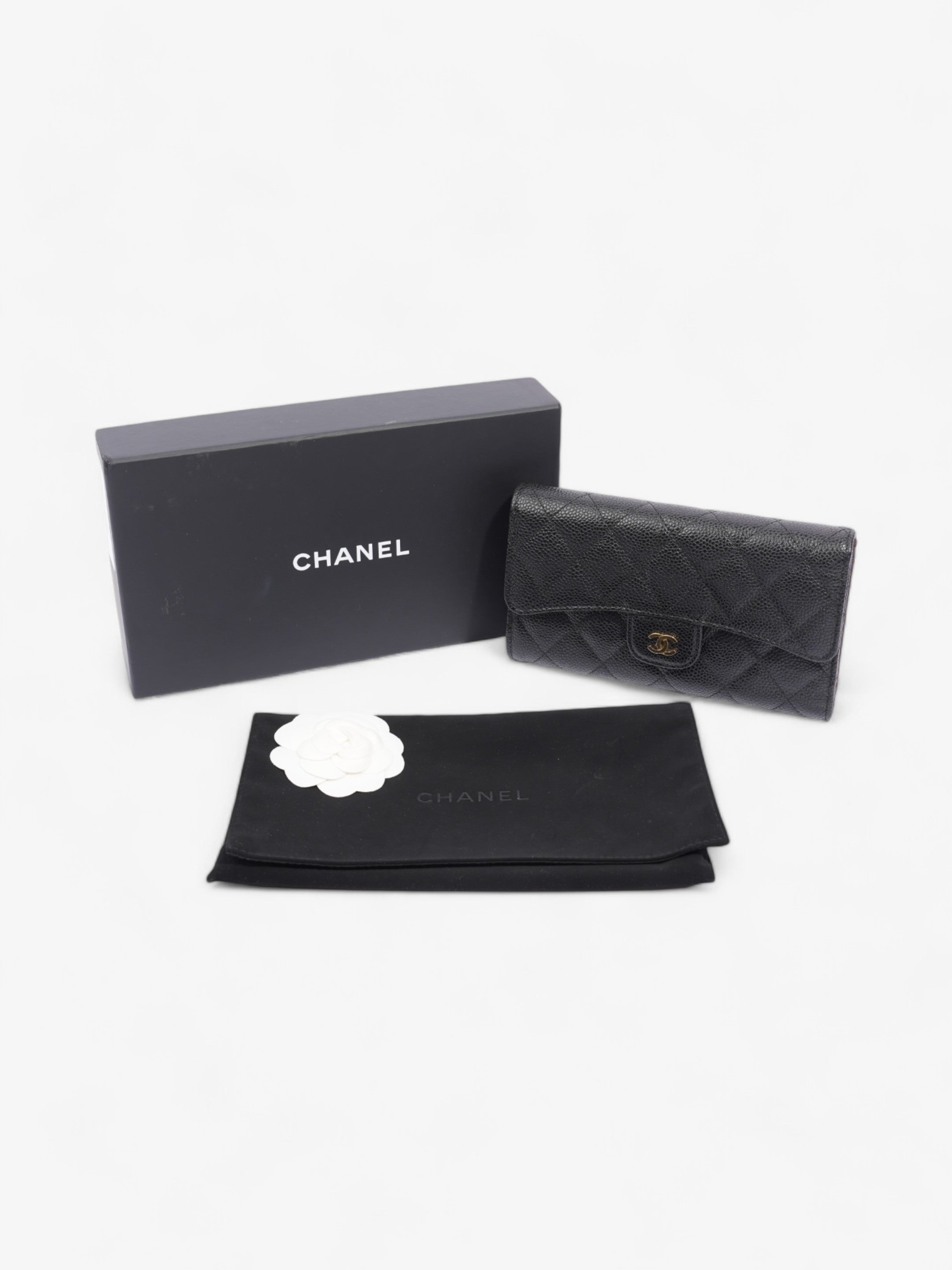 Chanel CC Flap Continental Wallet Black / Gold Caviar Leather