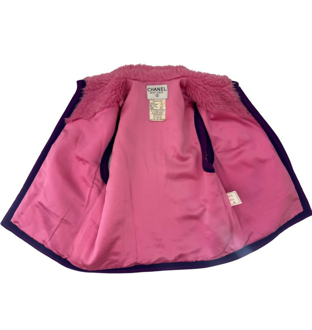 Chanel Vintage 1994 Faux Alpaca Vest- Rare Pink & Purple