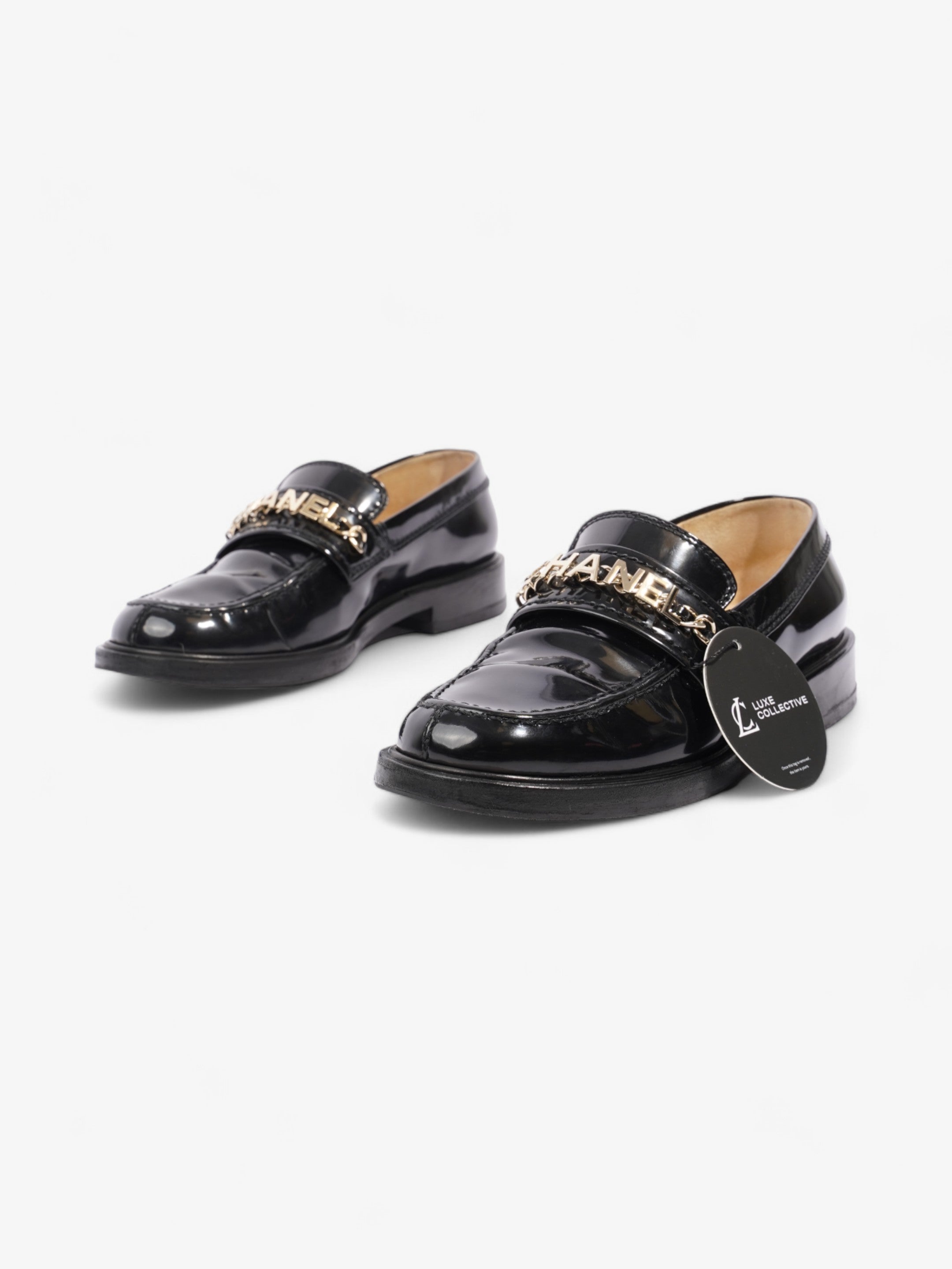 Chanel Chain Logo Loafers Black / Gold Leather EU 37 UK 4