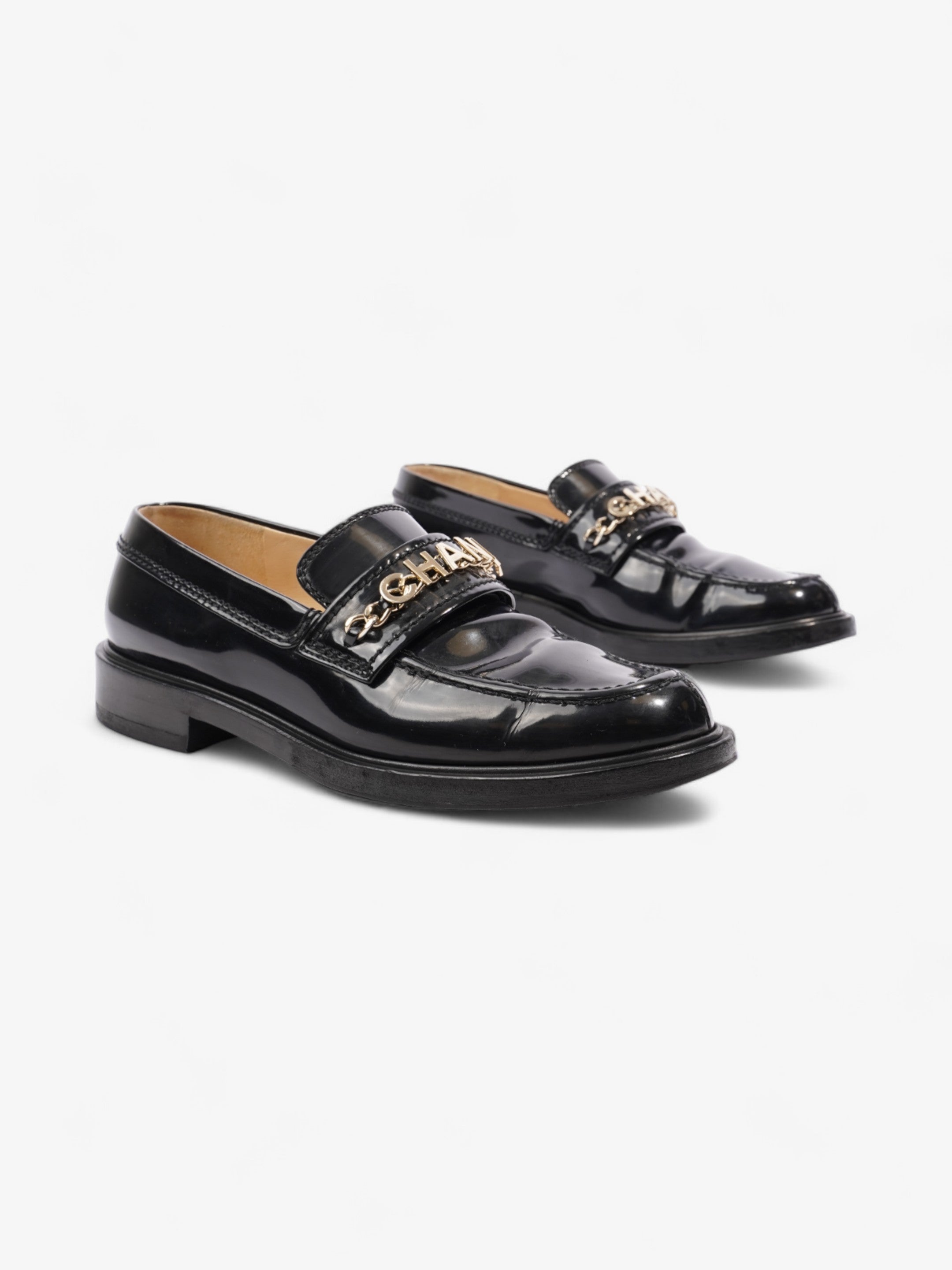Chanel Chain Logo Loafers Black / Gold Leather EU 37 UK 4