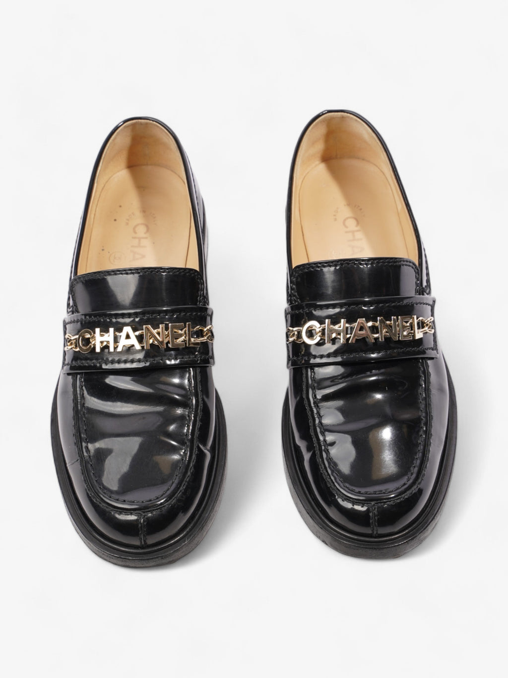 Chanel Chain Logo Loafers Black / Gold Leather EU 37 UK 4