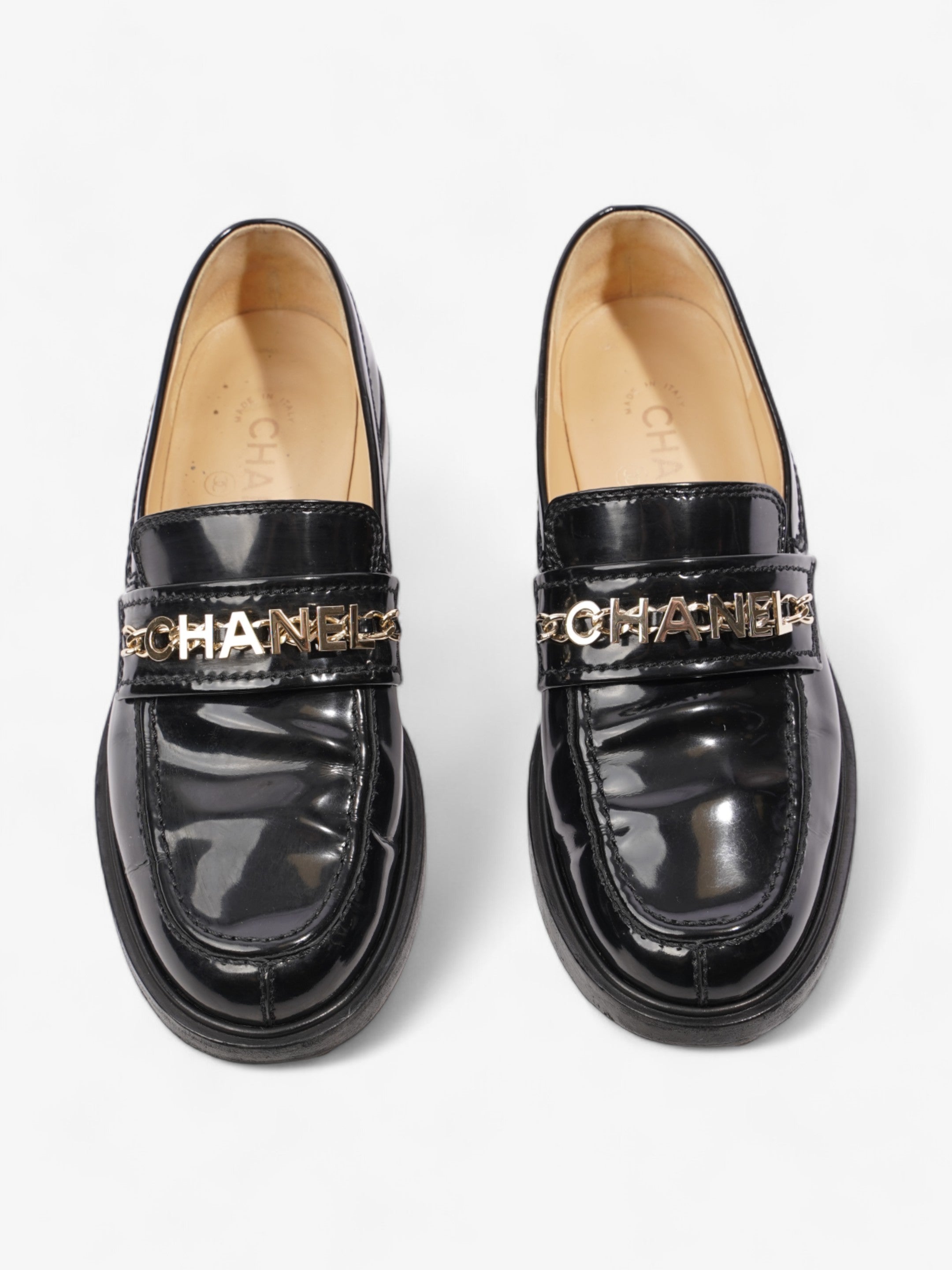 Chanel Chain Logo Loafers Black / Gold Leather EU 37 UK 4