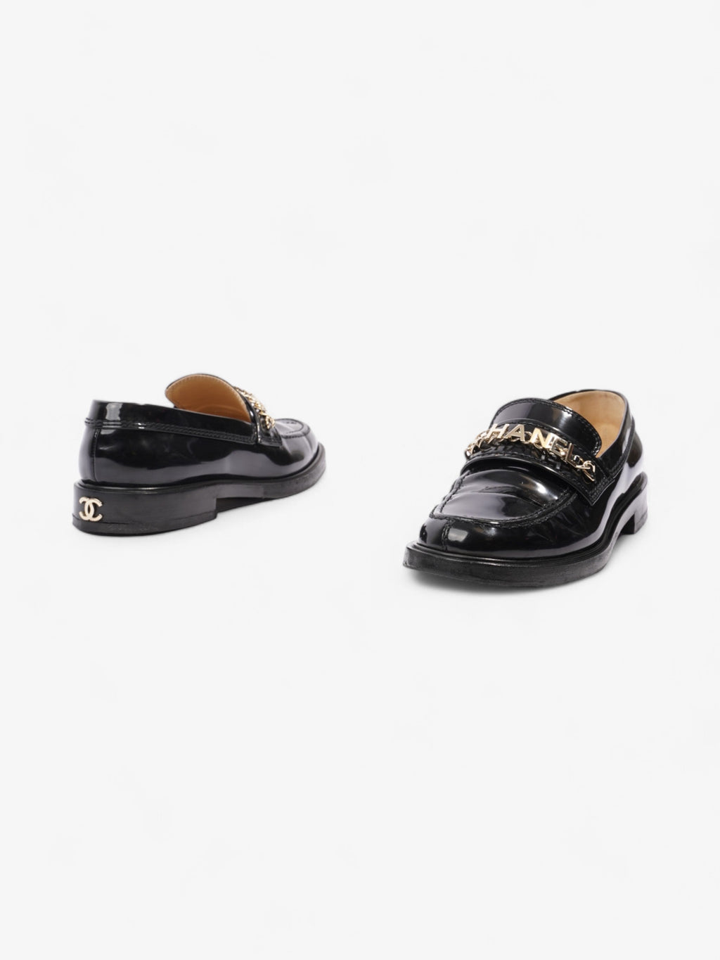 Chanel Chain Logo Loafers Black / Gold Leather EU 37 UK 4