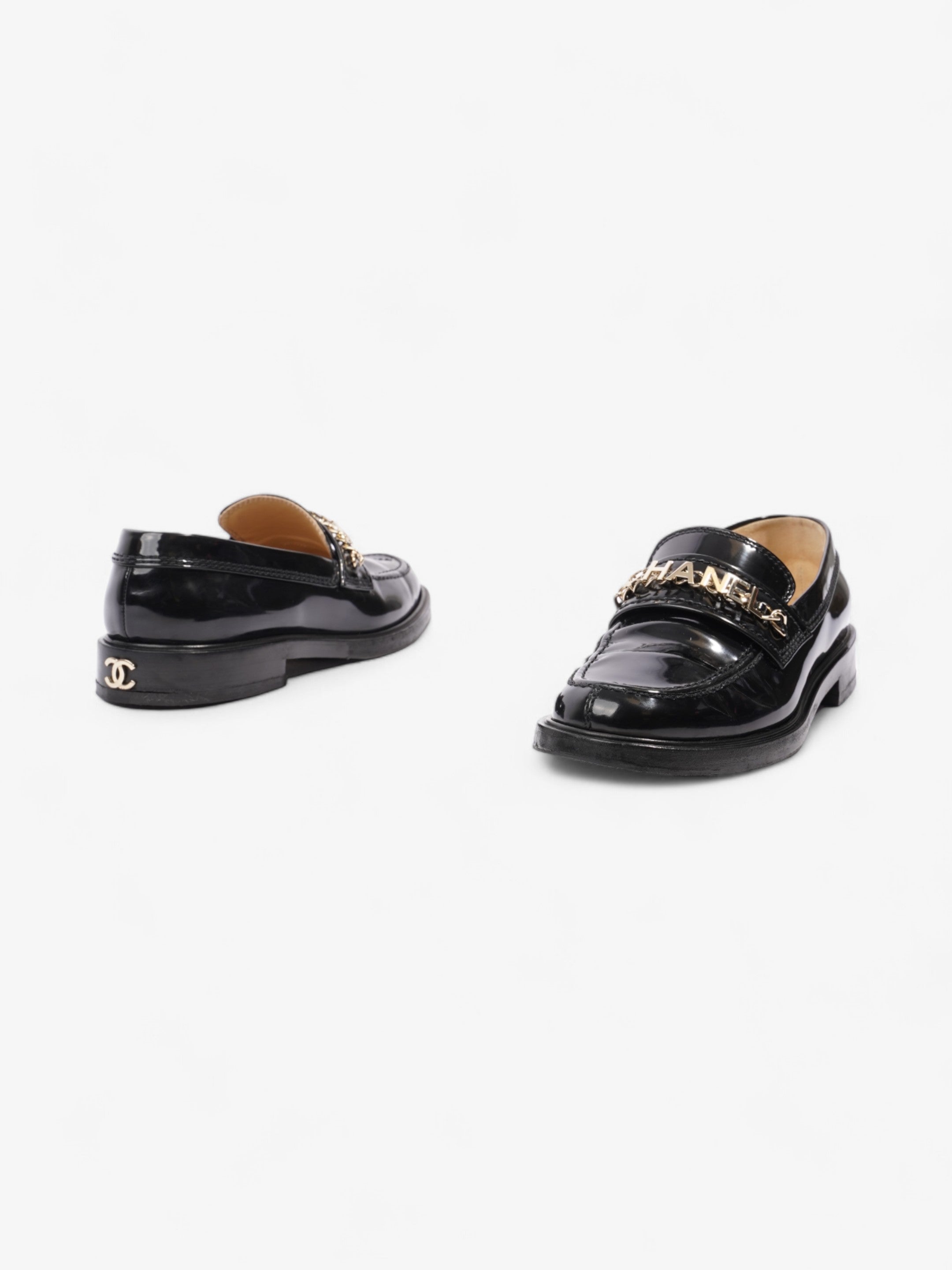 Chanel Chain Logo Loafers Black / Gold Leather EU 37 UK 4