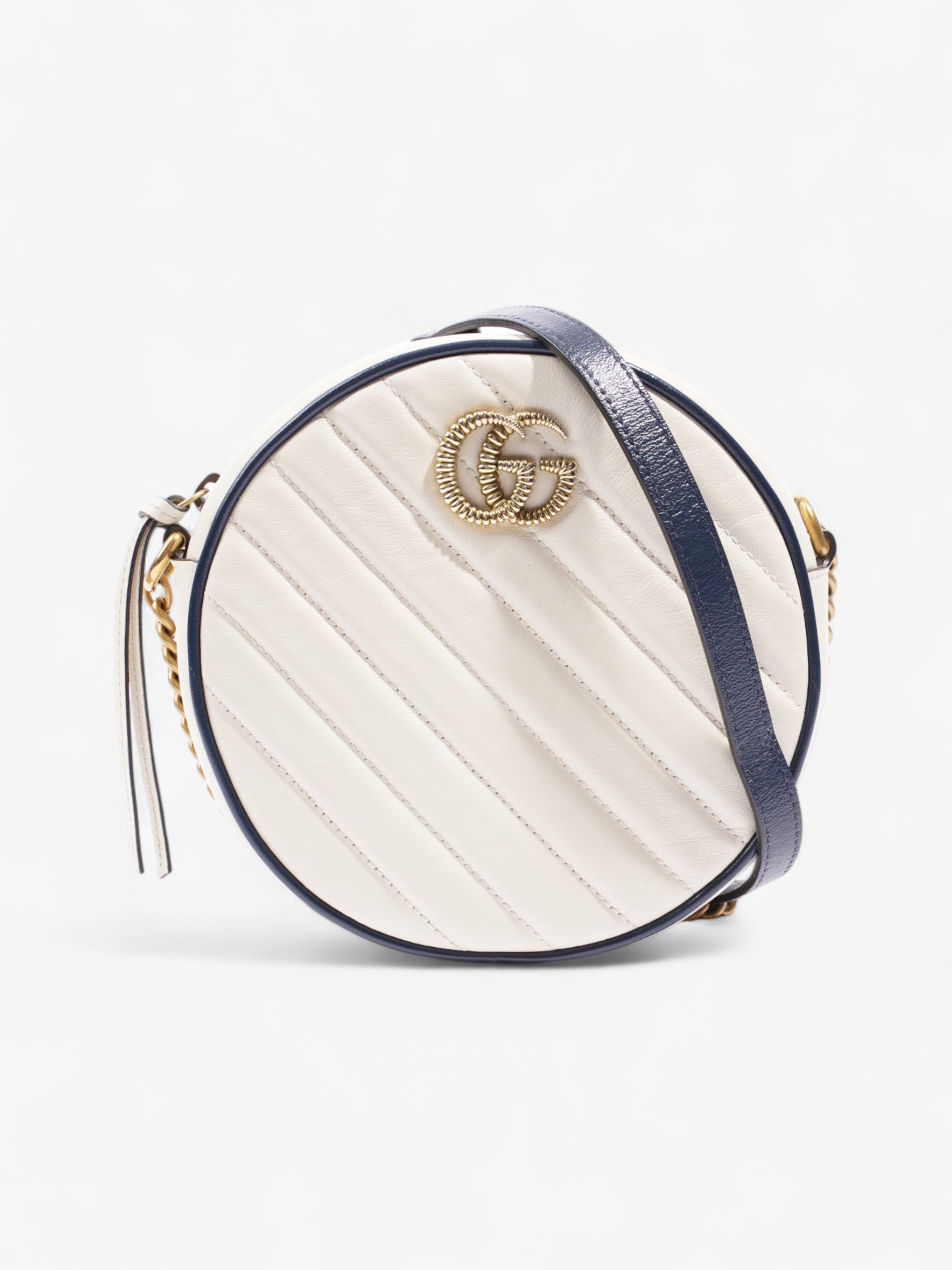 Gucci GG Marmont Round White / Navy Blue Matelasse Leather