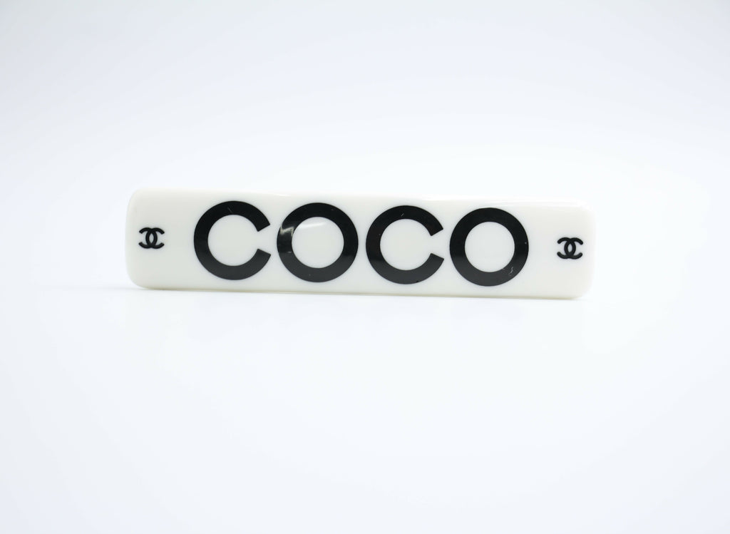 Chanel Vintage 01P Resin Coco Logo White Hairpin
