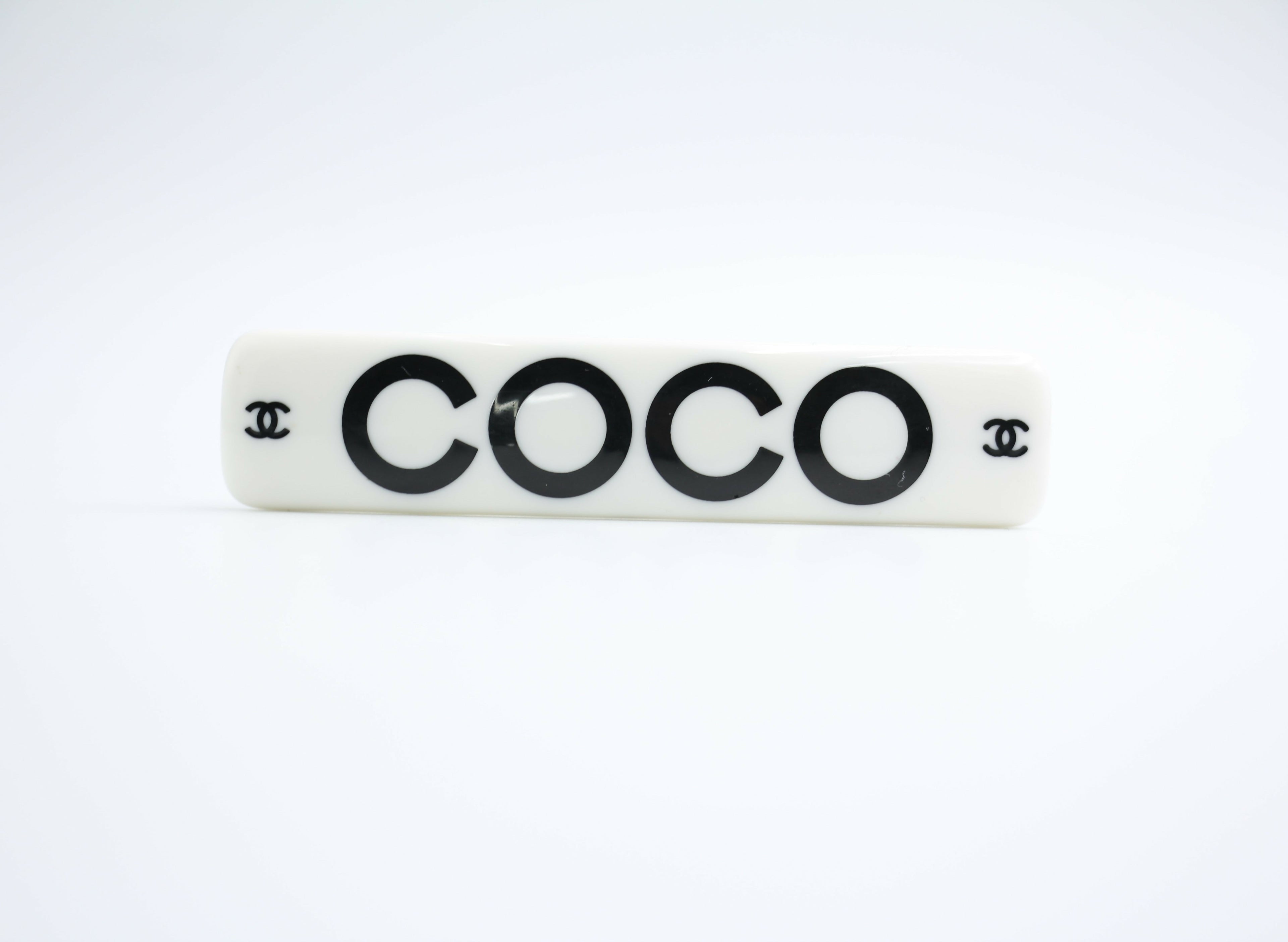 Chanel Vintage 01P Resin Coco Logo White Hairpin
