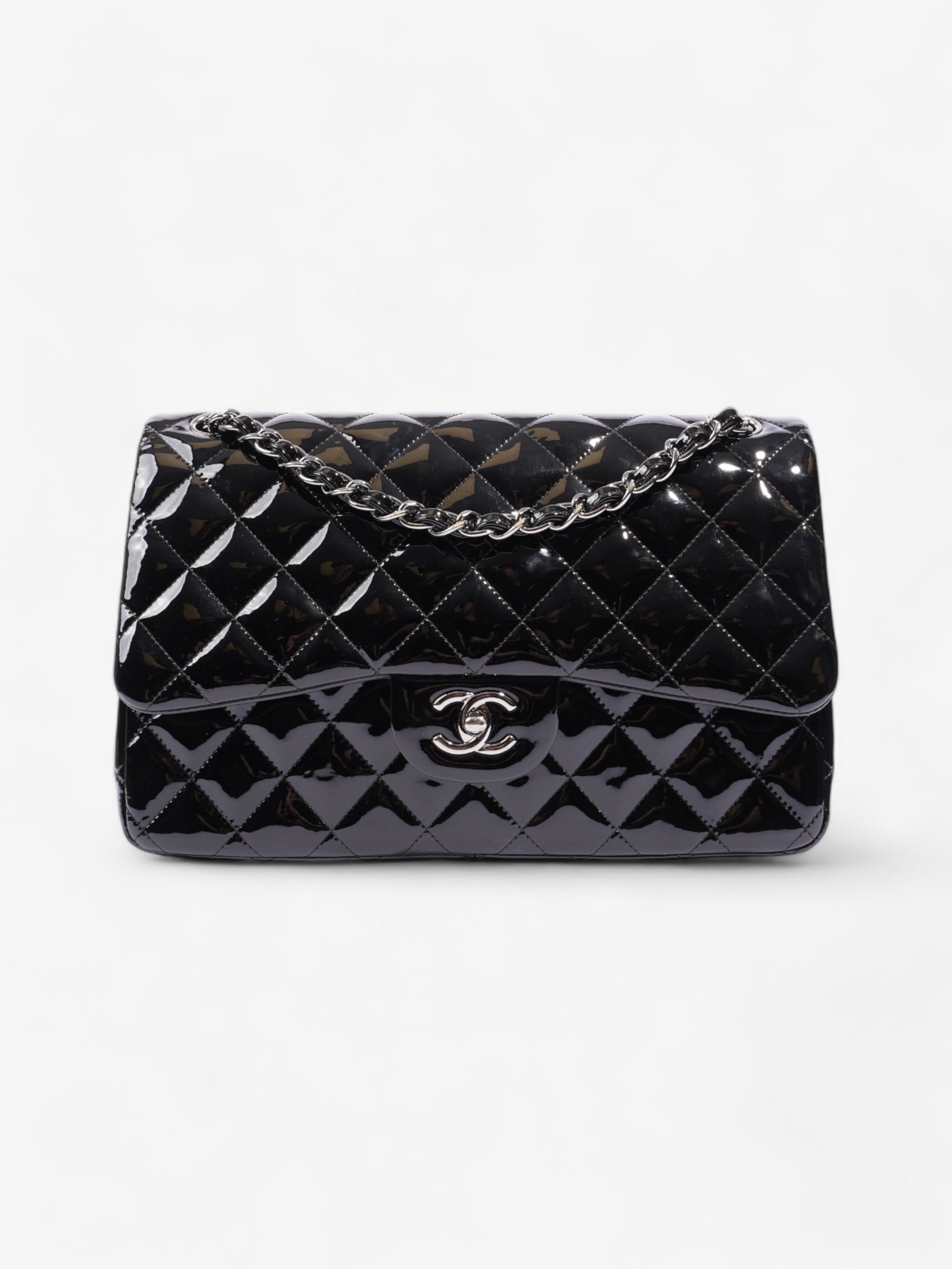 Chanel Classic Double Flap Black Patent Leather Jumbo