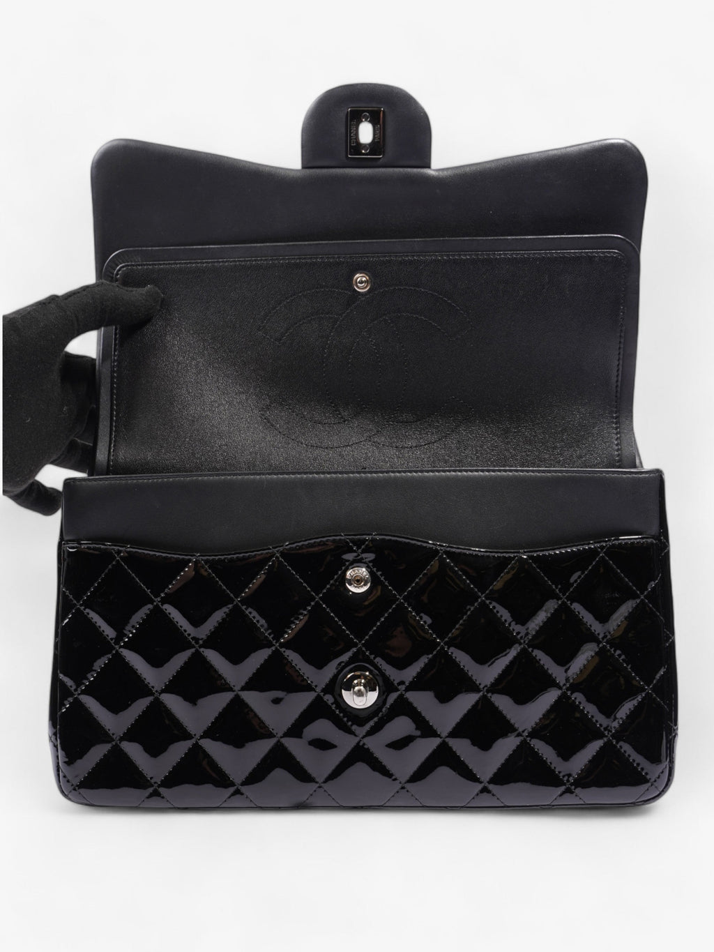 Chanel Classic Double Flap Black Patent Leather Jumbo