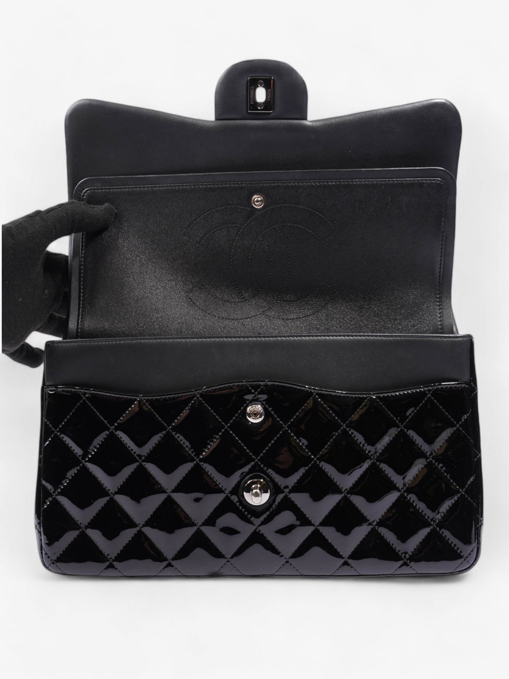 Chanel Classic Double Flap Black Patent Leather Jumbo