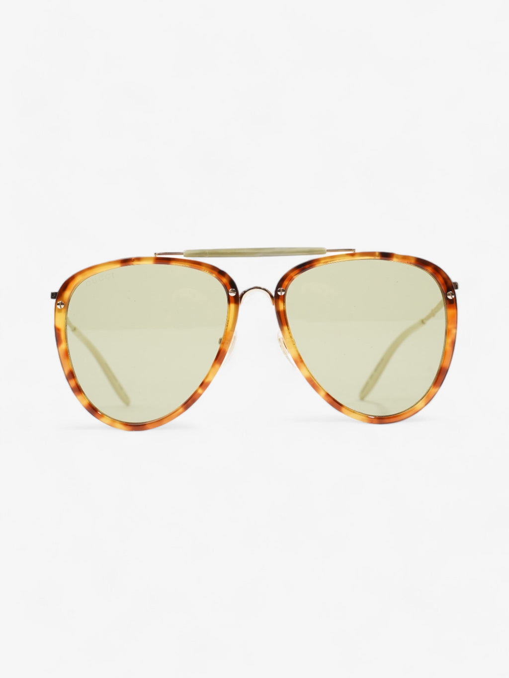 Gucci Aviator Tinted Sunglasses Tortoise  / Green Acetate 145mm