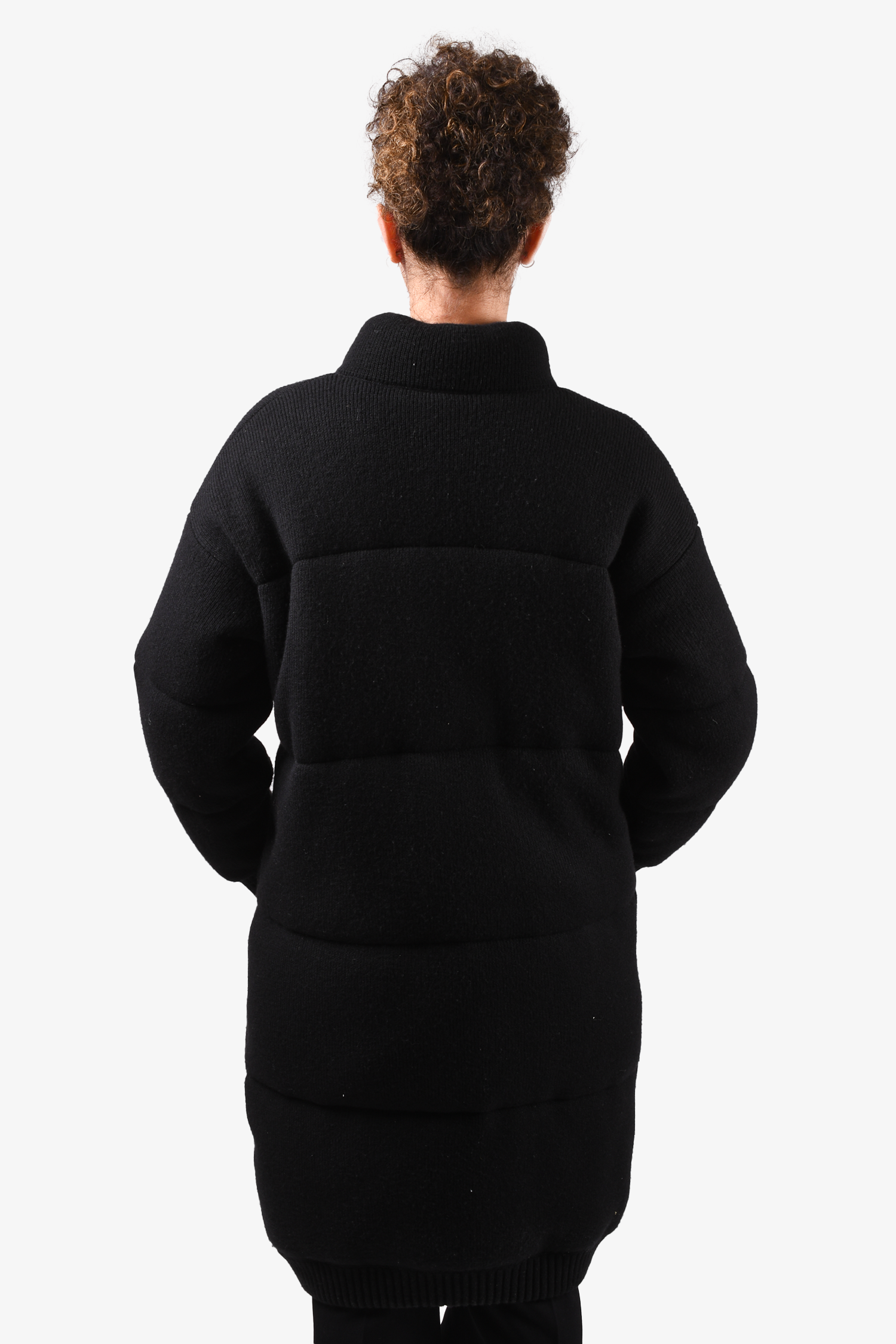 Naadam Black Wool Padded Long Bomber Jacket Size M