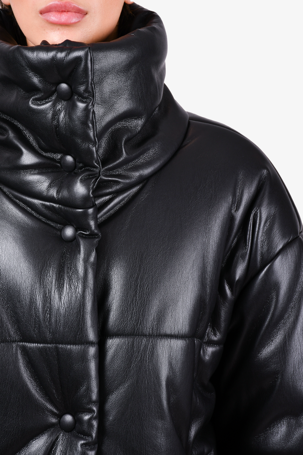 Nanushka Black Faux Leather Puffer Jacket Size L