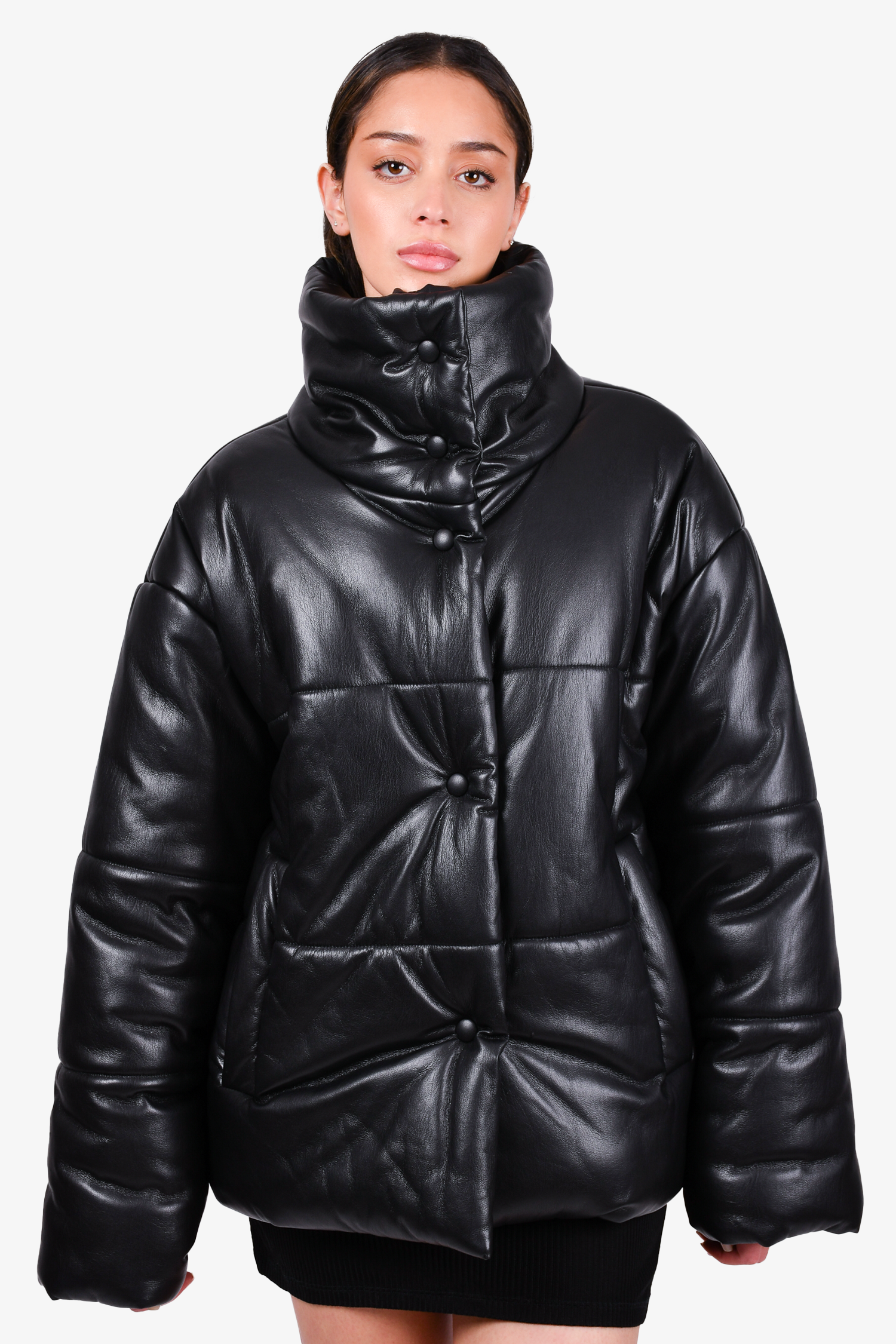 Nanushka Black Faux Leather Puffer Jacket Size L